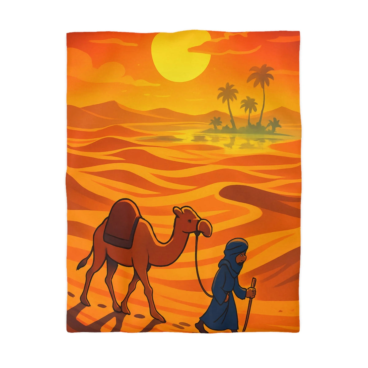 Sublime illustration de désert avec dromadaire et oasis pour housse de couette exotique