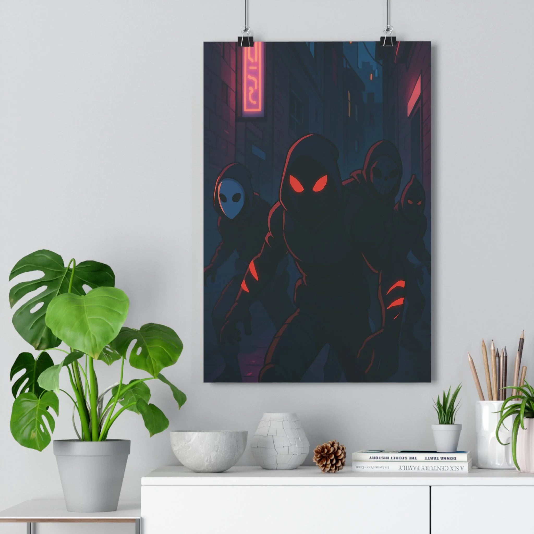 Poster décoratif anime rouge noir ambiance mystérieuse salon chambre captivant intense moderne vibrant artistique