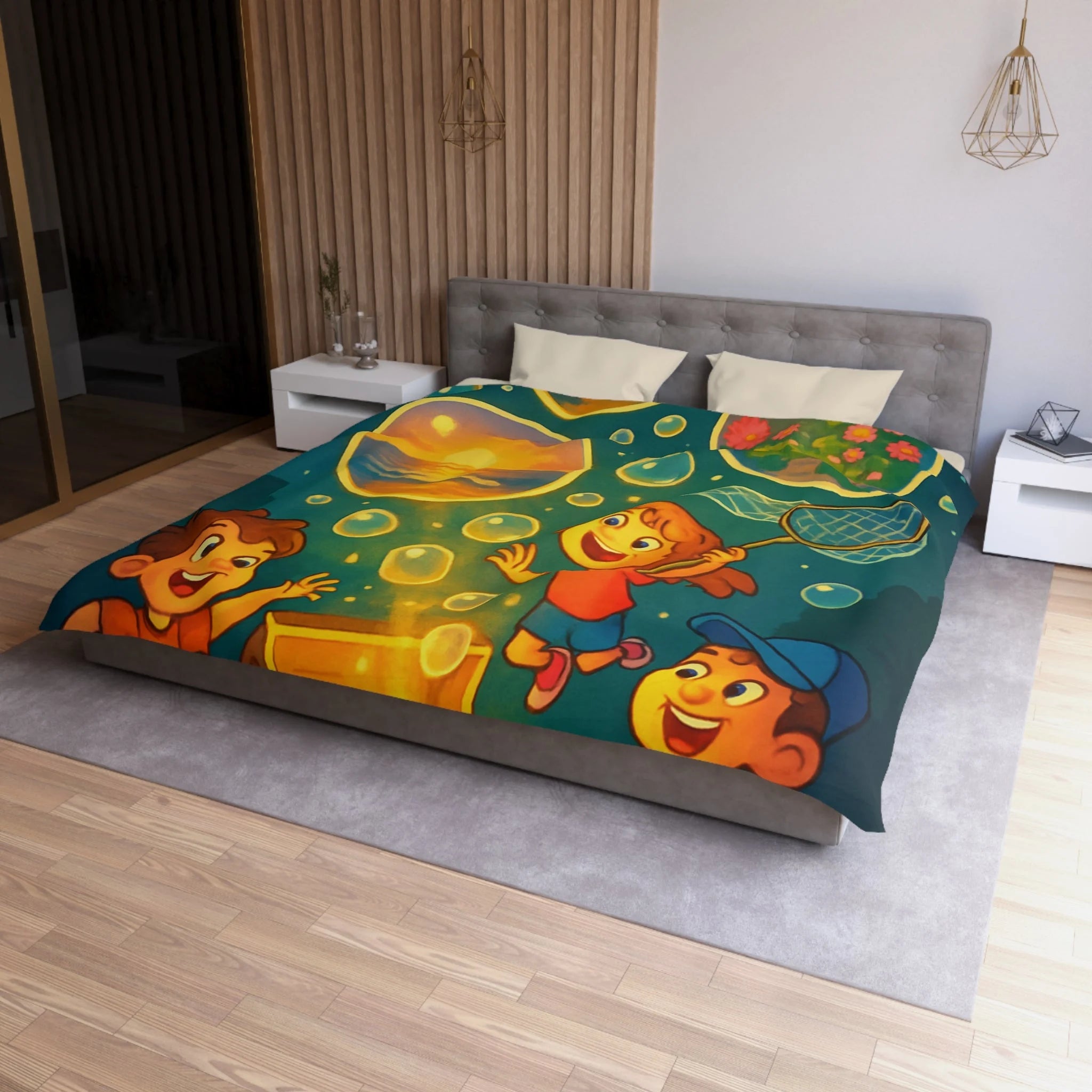 Housse de Couette Microfibre Motif Créatif Original Style Contemporain Chambre Élégante