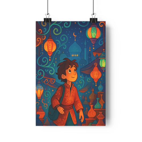 Poster décoratif rêve motifs orientaux lumineux bleu orange chambre salon ambiance magique qualité qualité