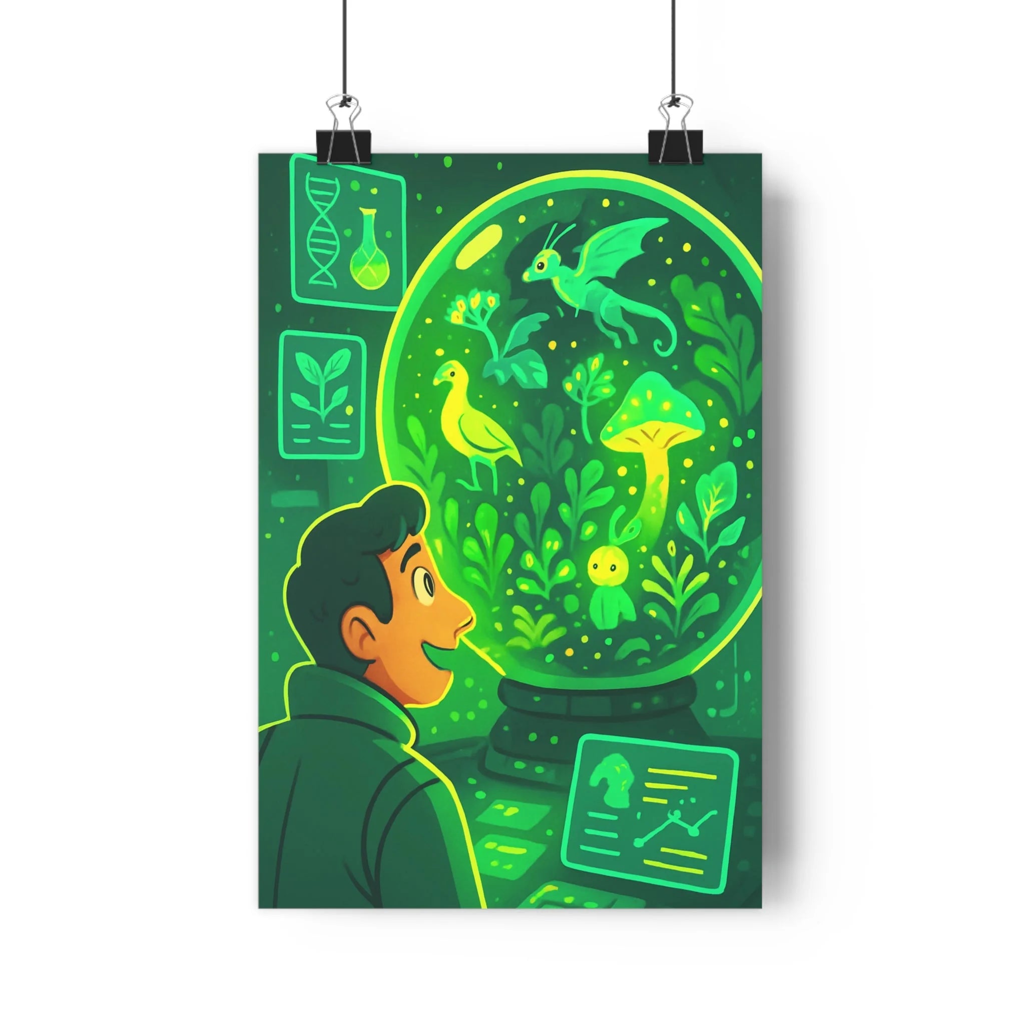 Poster décoratif lumineux vert jaune cartoon futuriste écologique salon bureau chambre créatif original unique