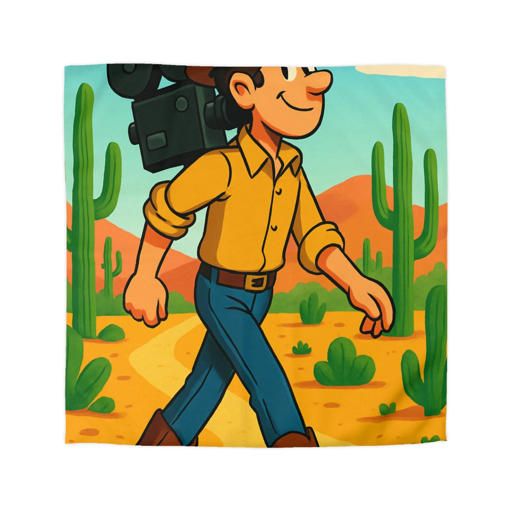 Housse de couette western cowboy dessin animé, désert cactus rétro style vibrant