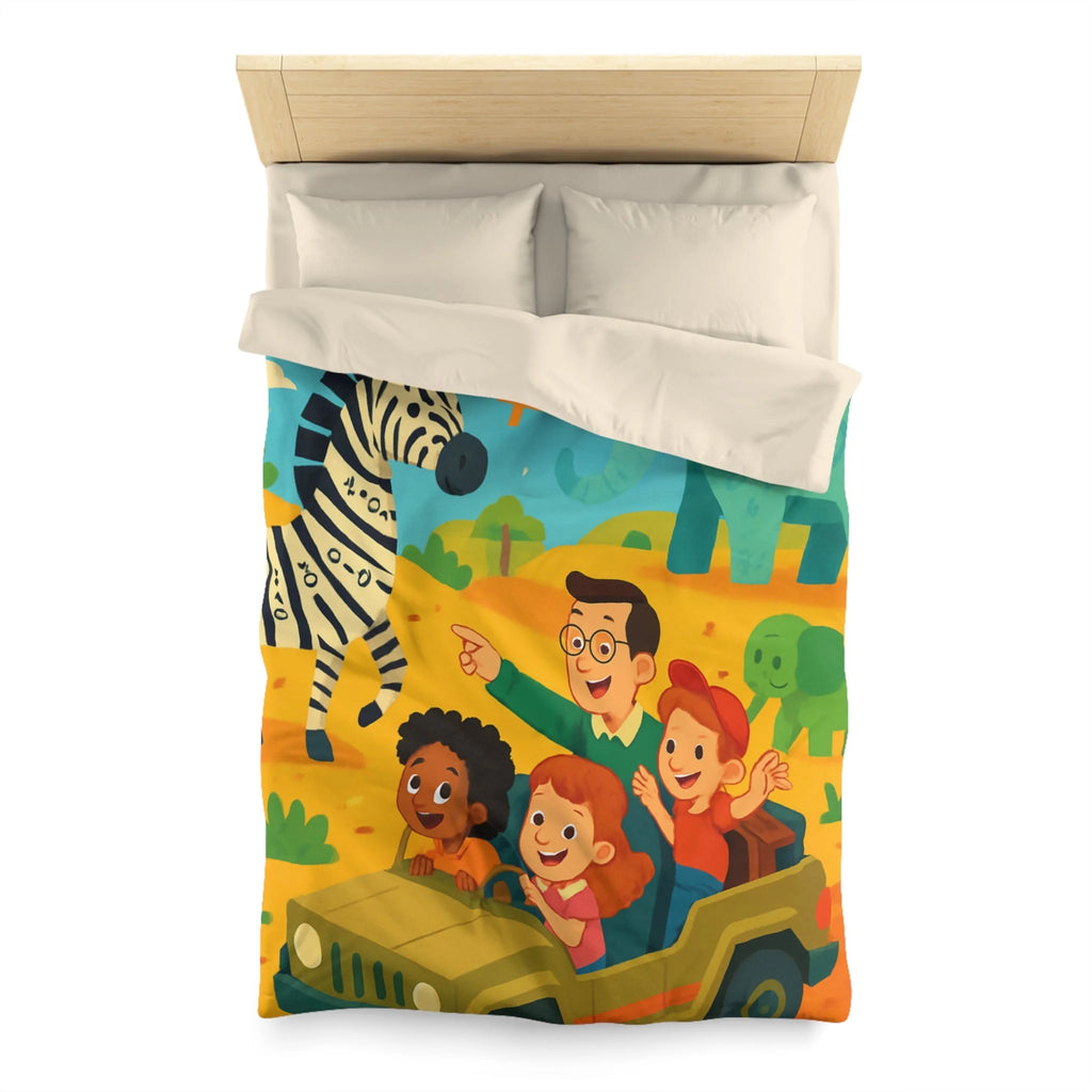 Housse de Couette Safari Éducatif avec Animaux Colorés et Enfants en Aventure