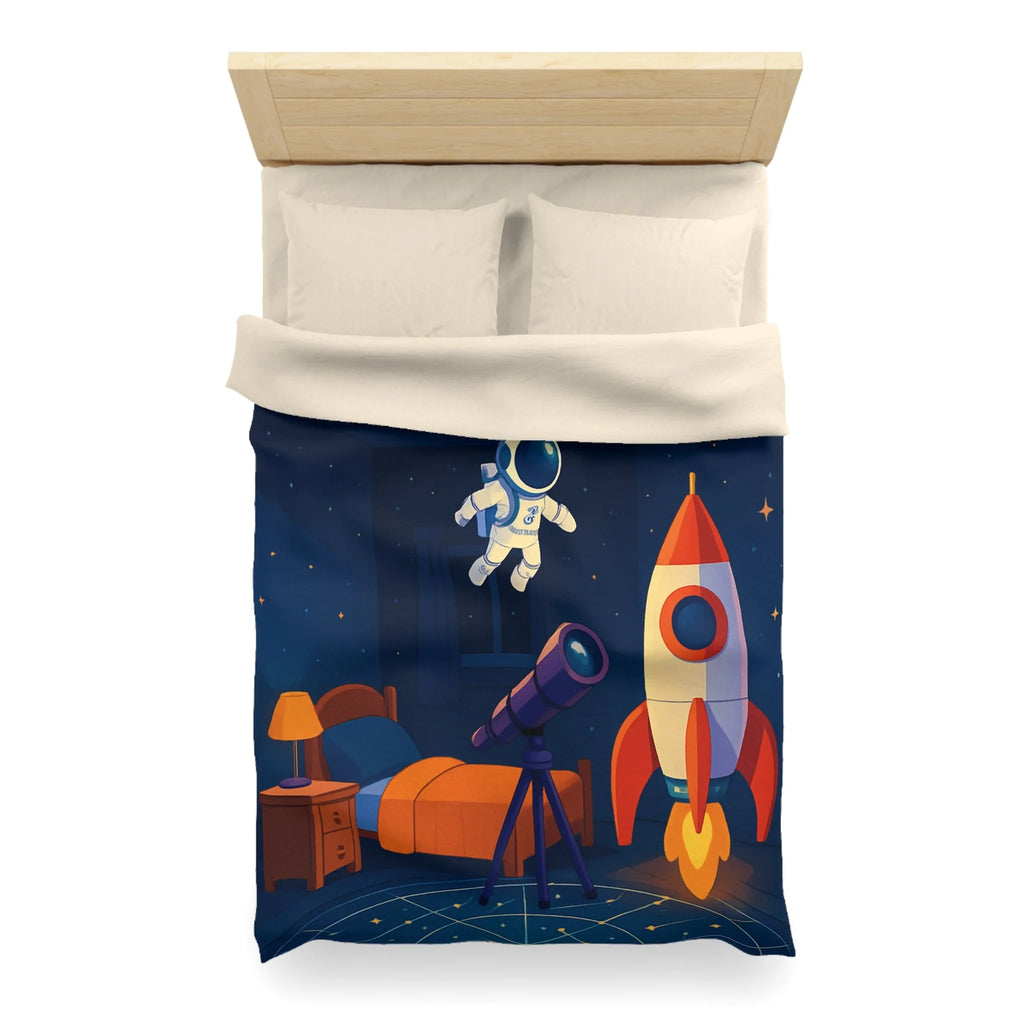 Housse de Couette Spatiale Enfant avec Astronaute Fusée et Planètes Colorées