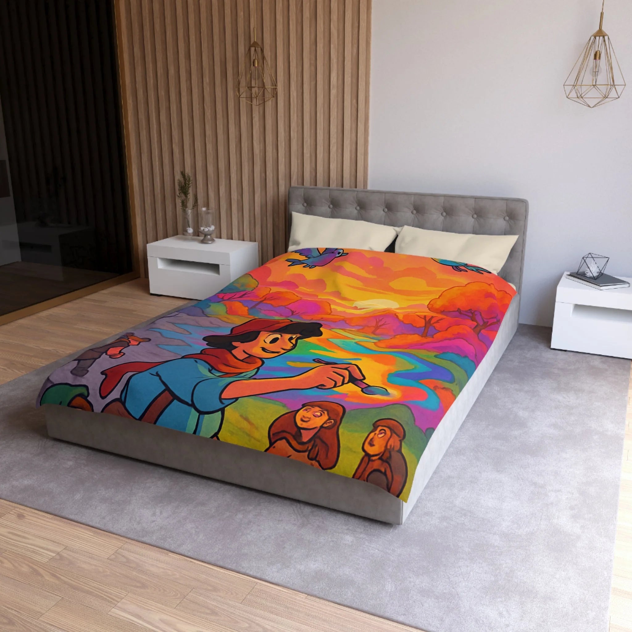 Housse de couette vibrante avec scène artistique de paysage coloré et aventure magique