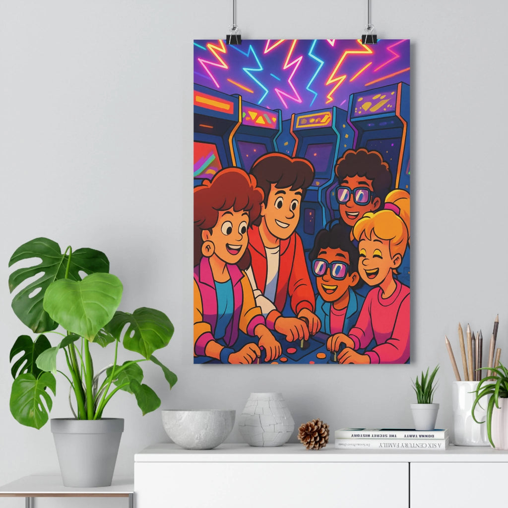 Poster décoratif rétro arcade années 80 coloré cartoon nostalgique joyeux salon chambre bureau ambiance