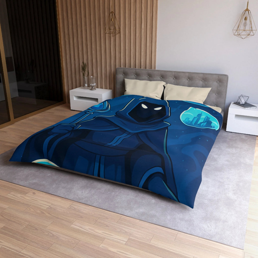 Housse de couette mystique avec sorcier et paysages fantastiques pour chambre à thème magique