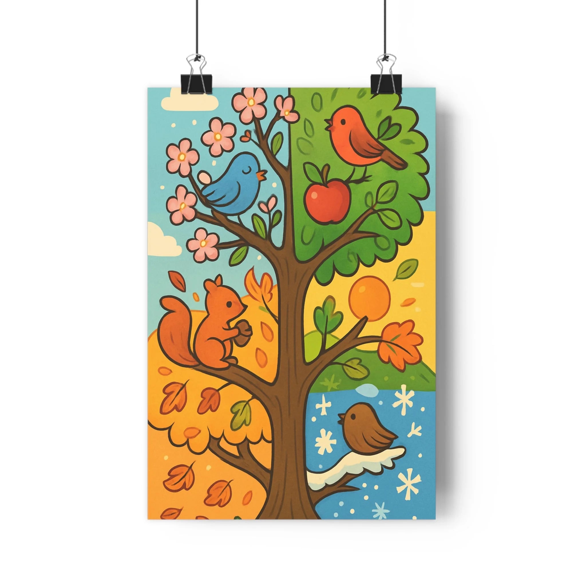 Poster décoratif arbre saison couleurs vibrantes nature salon moderne chambre art mural unique qualité