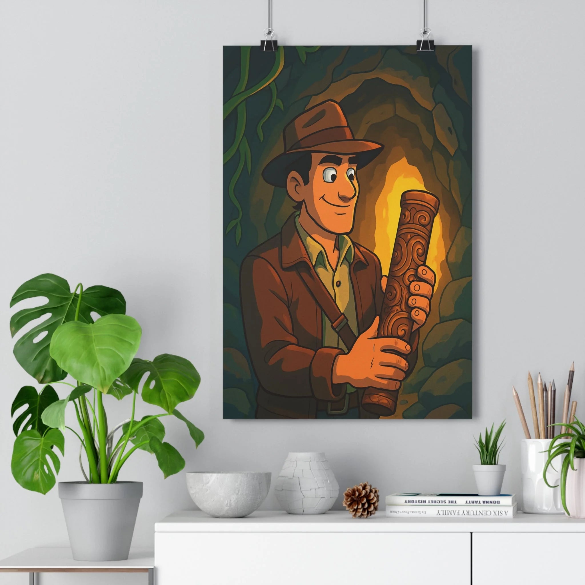 Poster décoratif aventurier grotte lumière chaleureuse cartoon mystique bureau chambre exploration aventure 30x46 cm