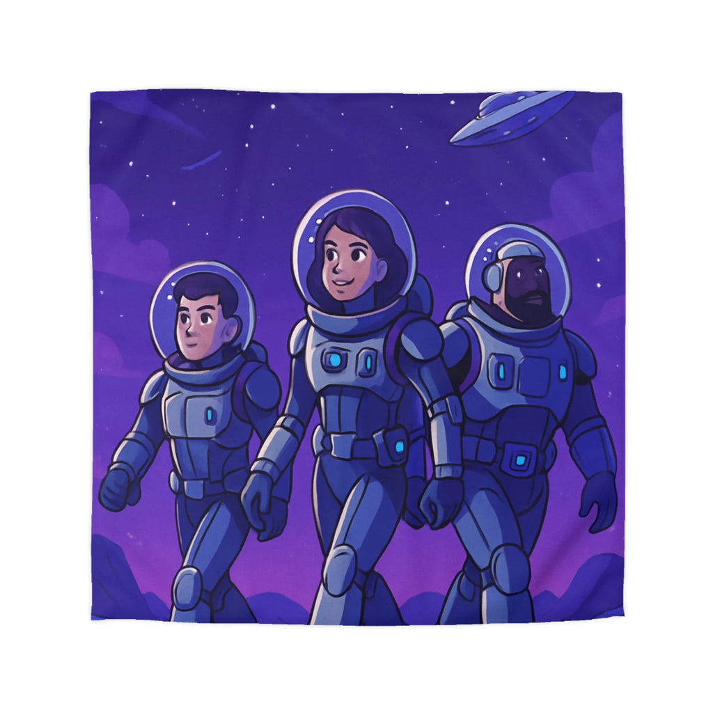 Housse de Couette Spatiale avec Astronautes, Vaisseaux et Étoiles sur Fond Violet
