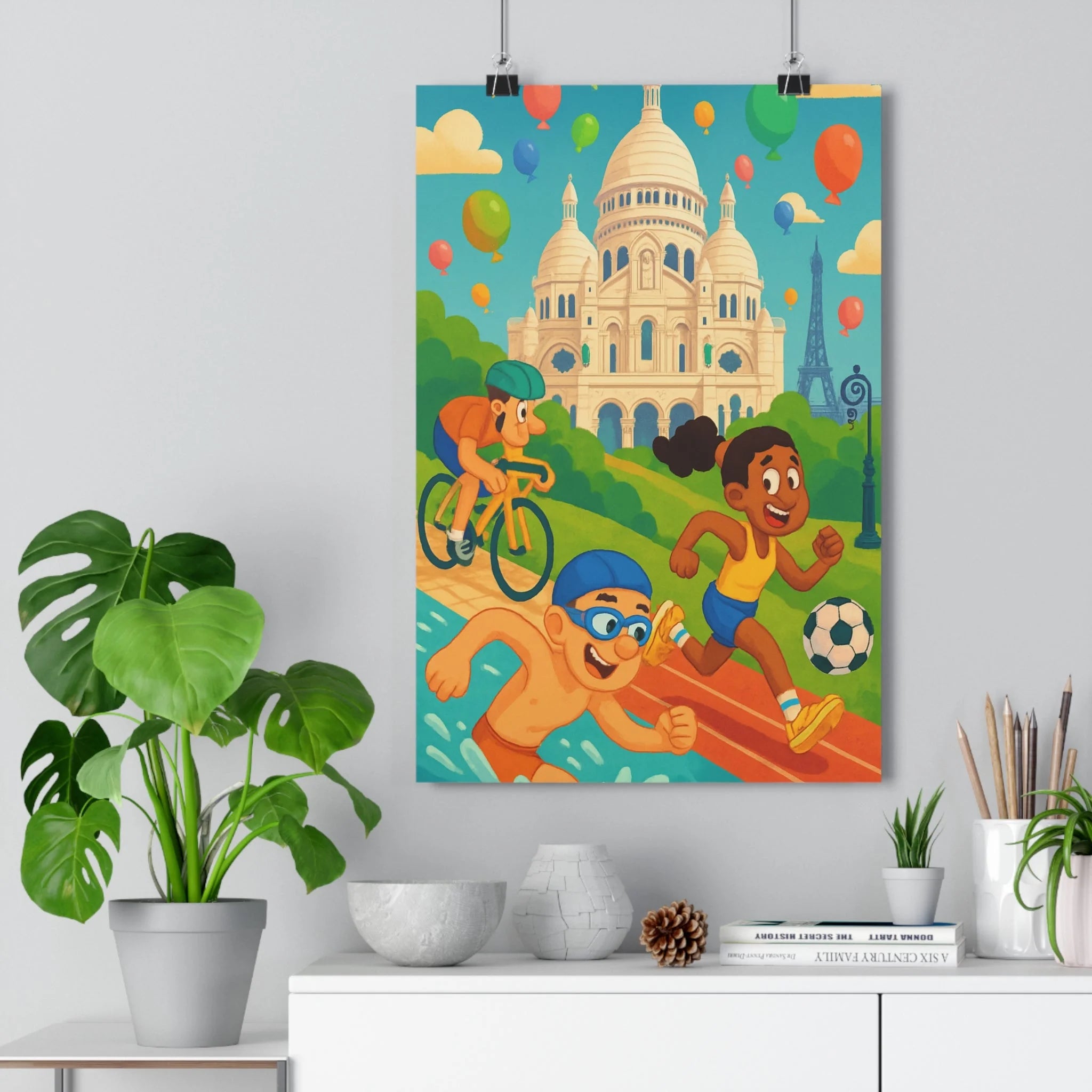 Poster décoratif coloré Paris athlètes animé sportif vibrant salon moderne chambre dynamique énergique unique
