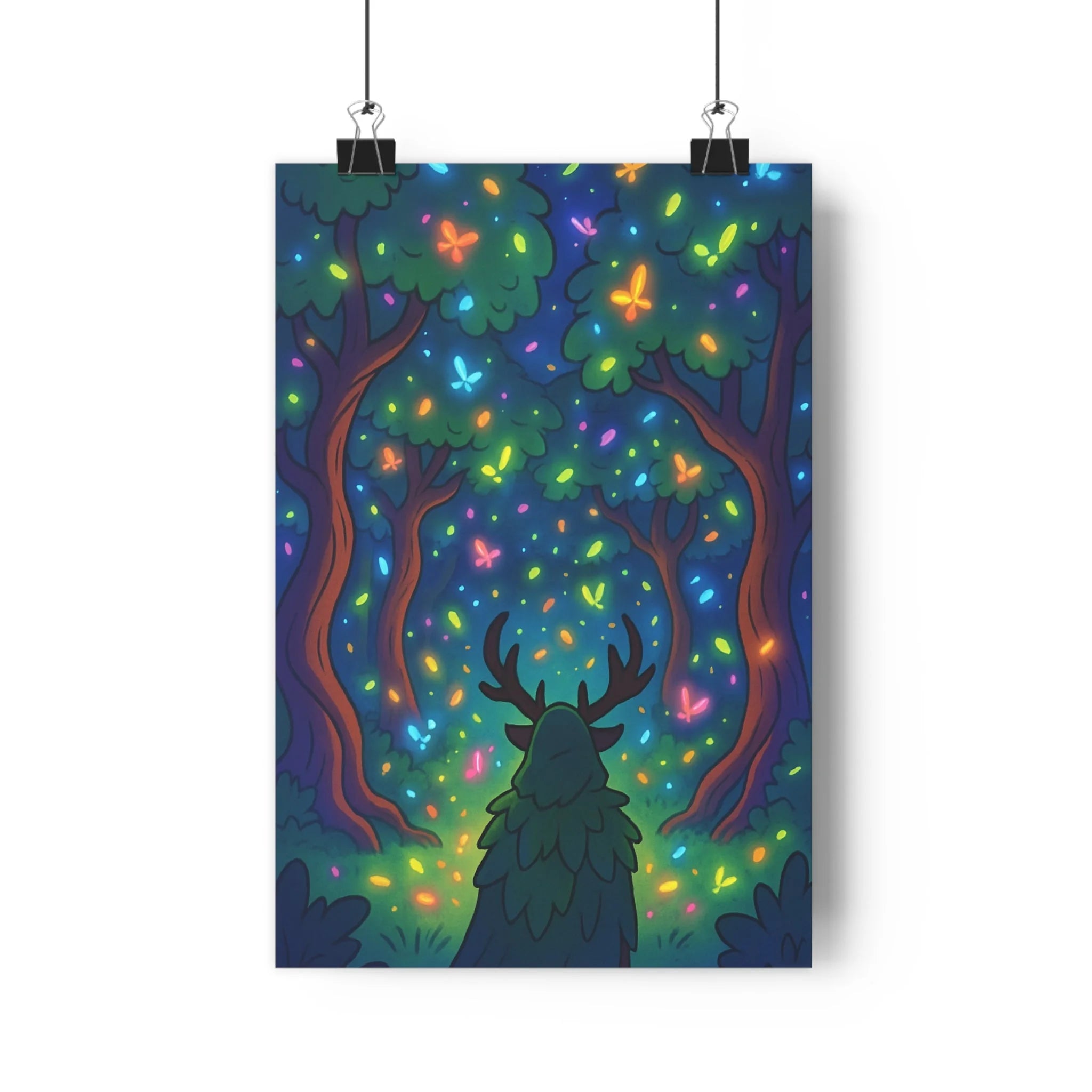 Poster décoratif forêt enchantée cartoon bleu vert orange mystique chambre enfant mural magique rêveur