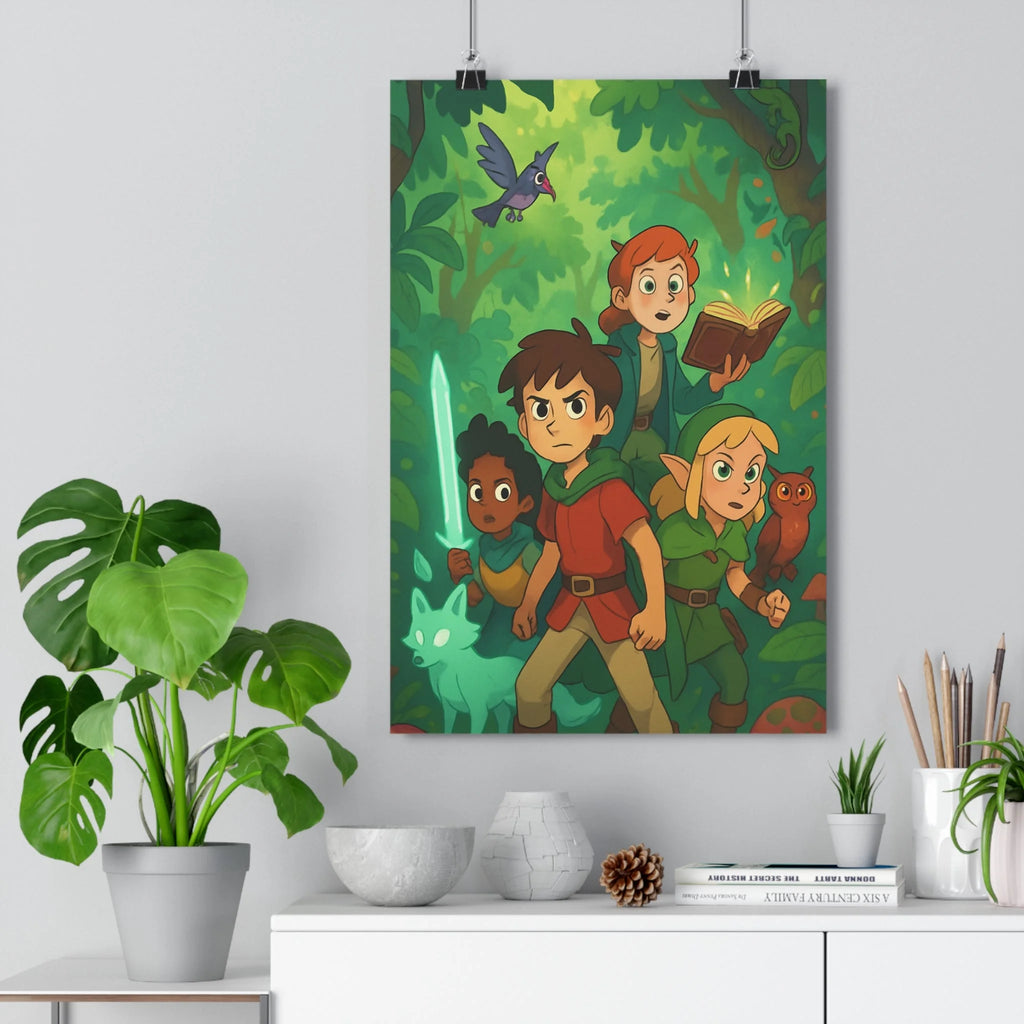 Poster décoratif mystique aventure forêt rouge lumineux épée féerique chambre art mural moderne enfants