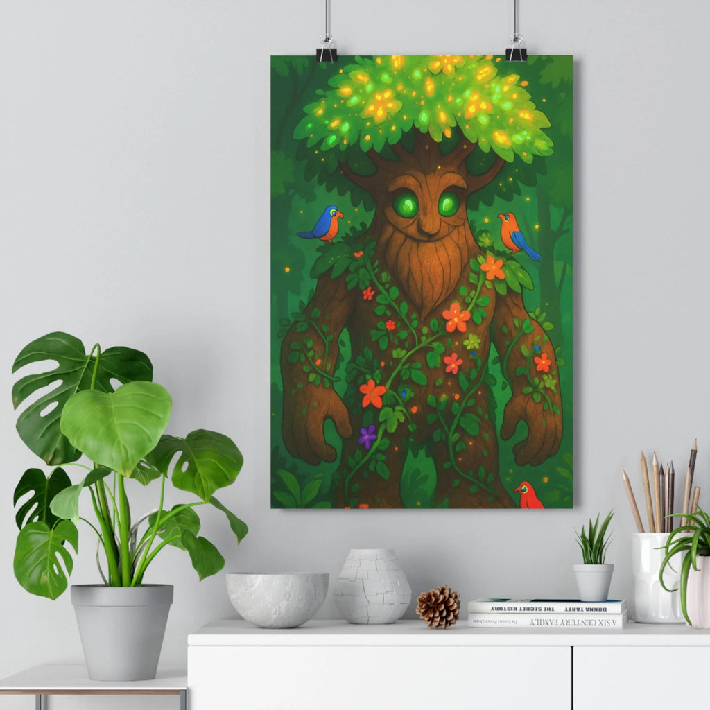 Poster décoratif arbre coloré cartoon magique enfant chambre joyeux nature lumineux oiseaux aventure mur
