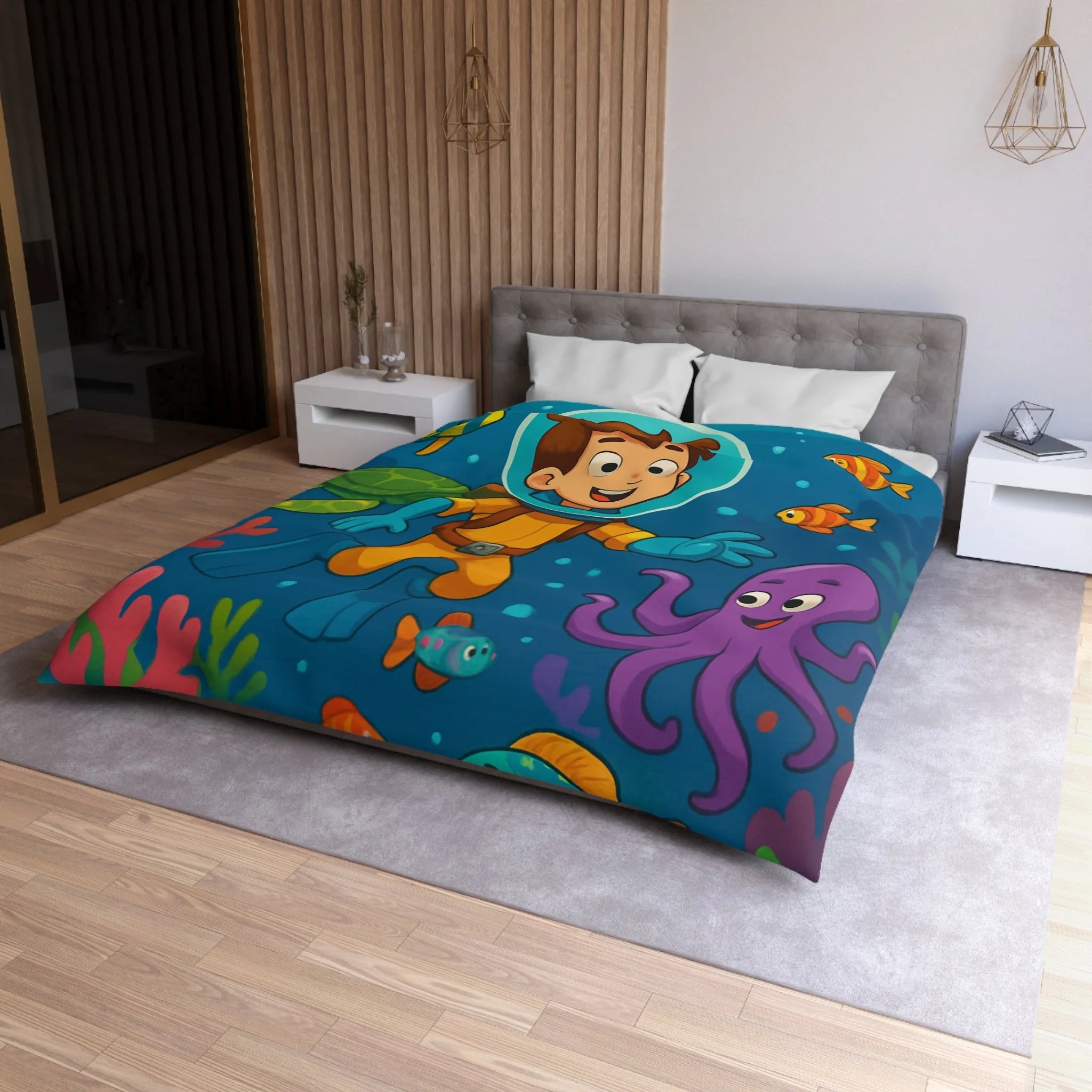 Housse de couette sous-marine avec des animaux marins colorés pour chambre d'enfant joyeuse