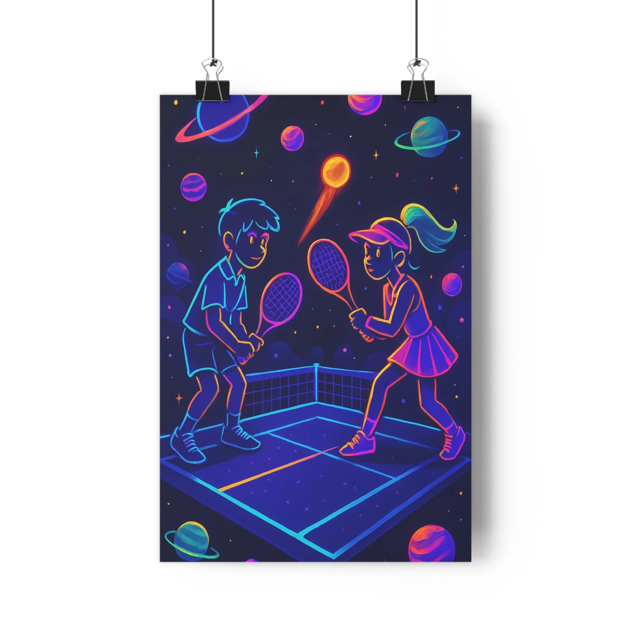 Poster décoratif futuriste tennis bleu violet orange espace magique chambre salon enfant dynamique qualité