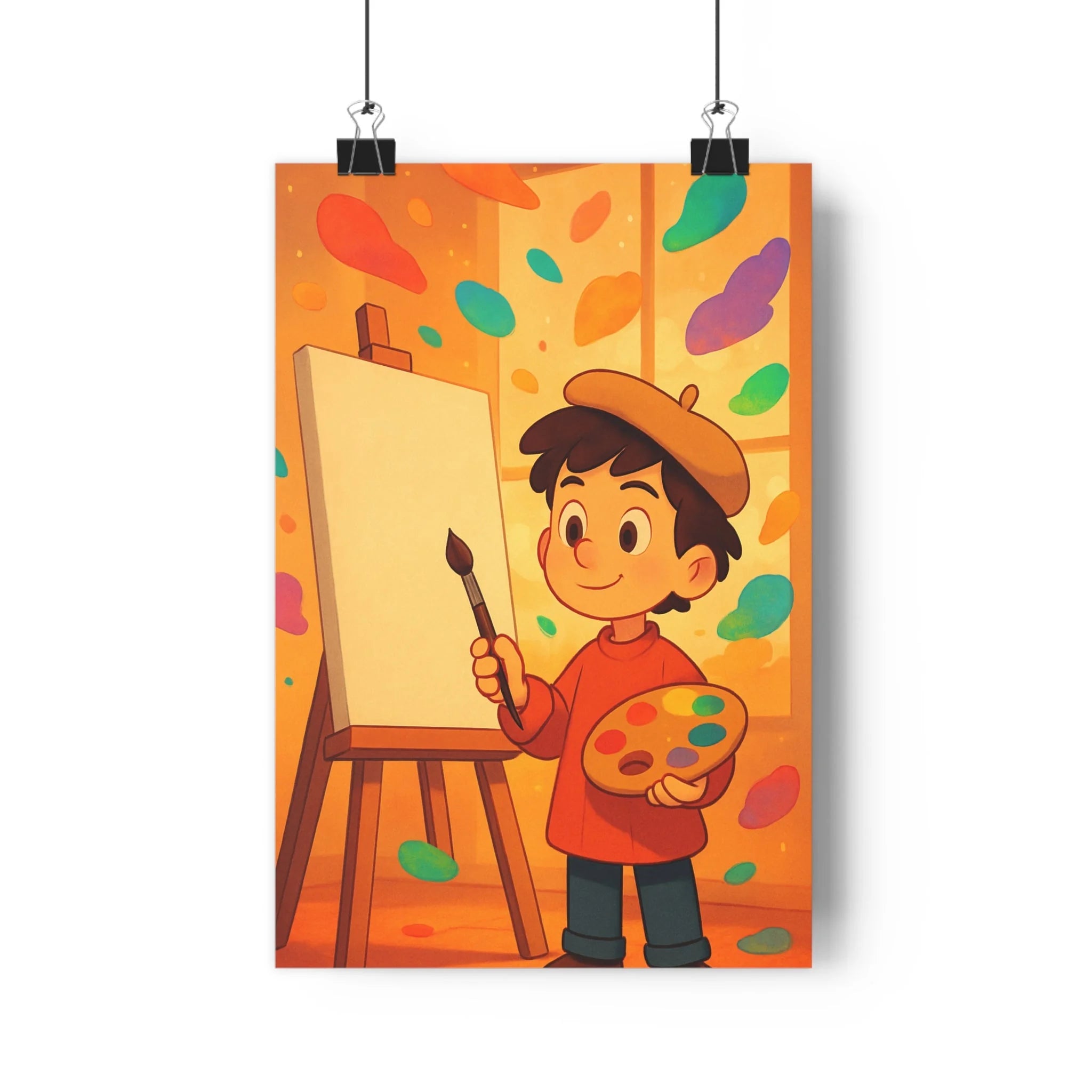 Poster décoratif créatif couleurs vives joyeux atelier enfant ambiance artistique moderne dynamique peinture éclat