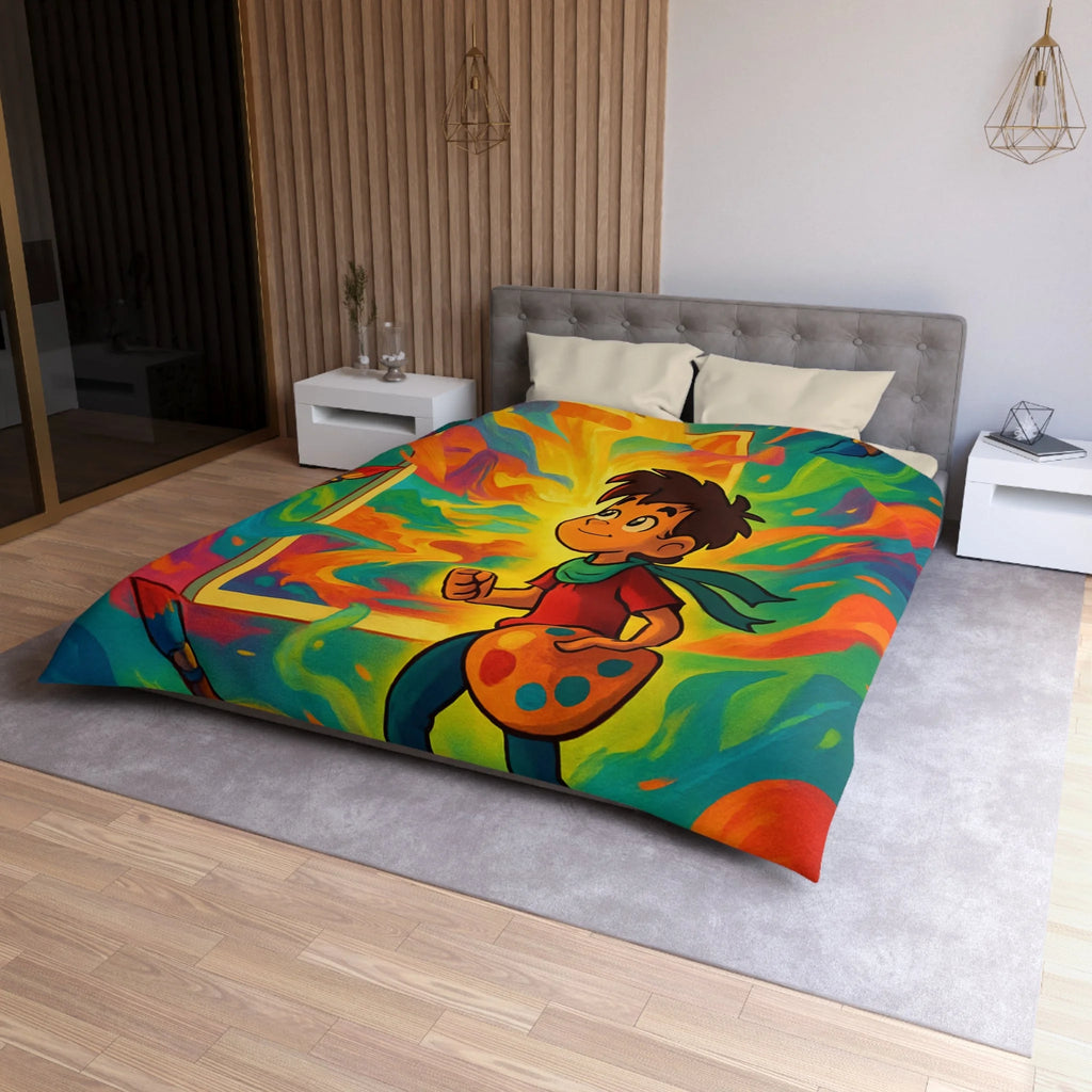 Housse de couette multicolore avec artiste créatif et peinture de pinceaux magiques