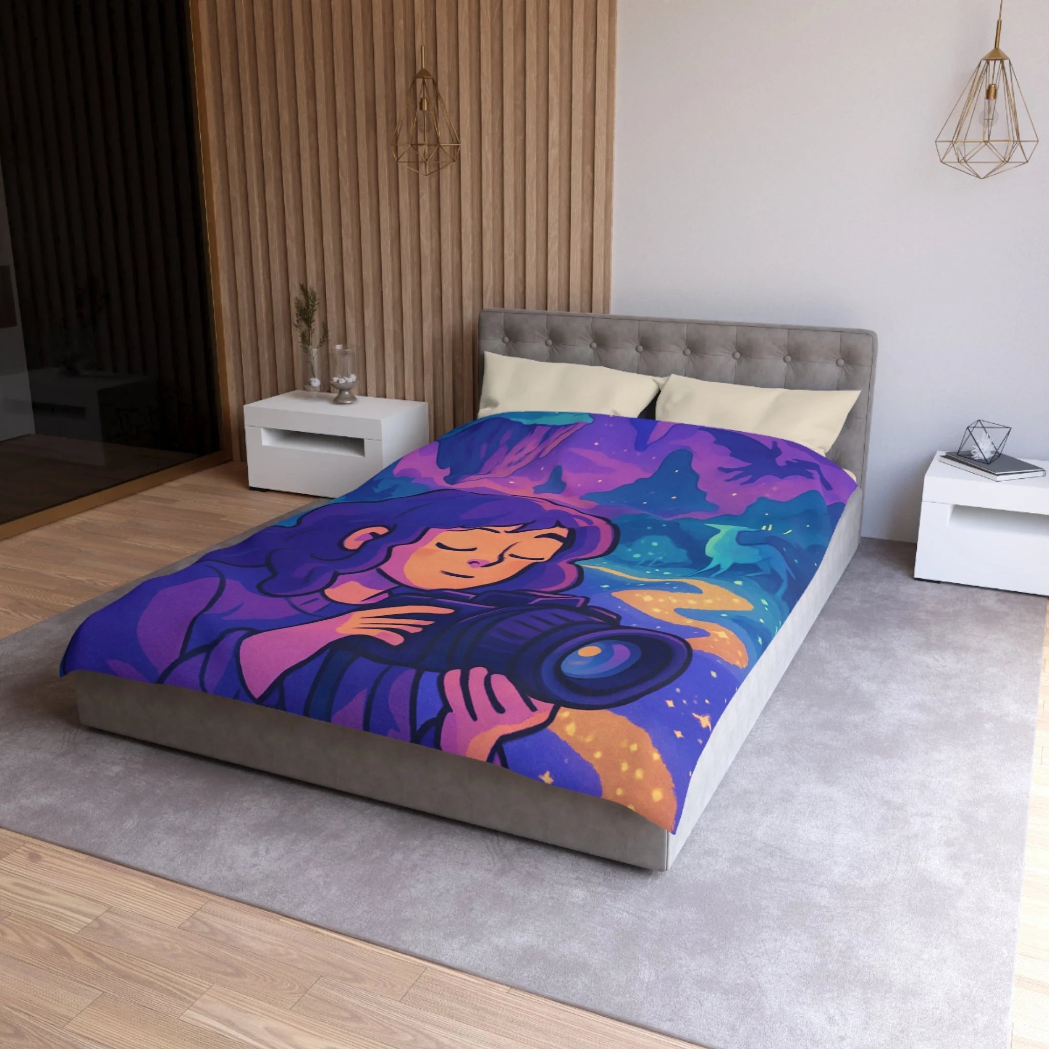 Housse de Couette Mystique avec Paysage Onirique et Envolée de Montagnes Flottantes