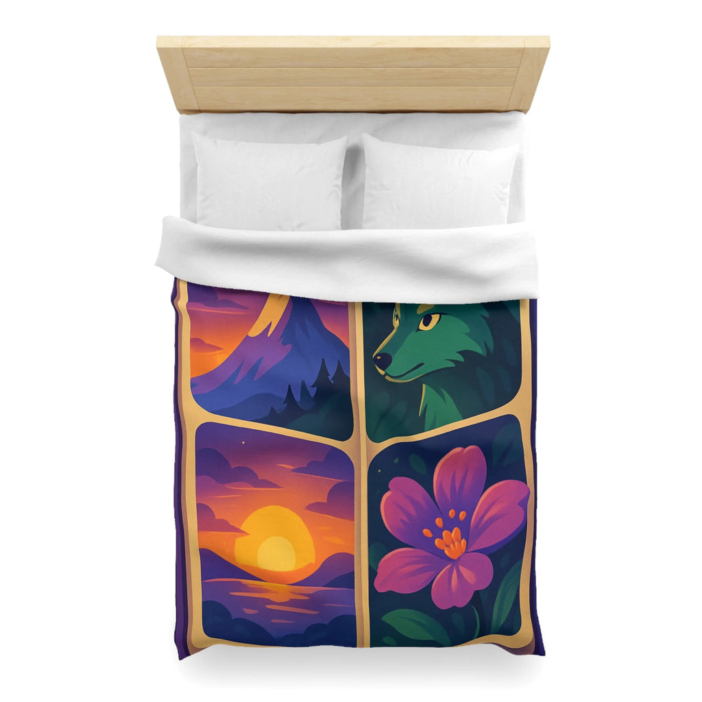 Housse de Couette Paysage Montagne Forêt Animale Florale Vibrante pour Chambre Moderne