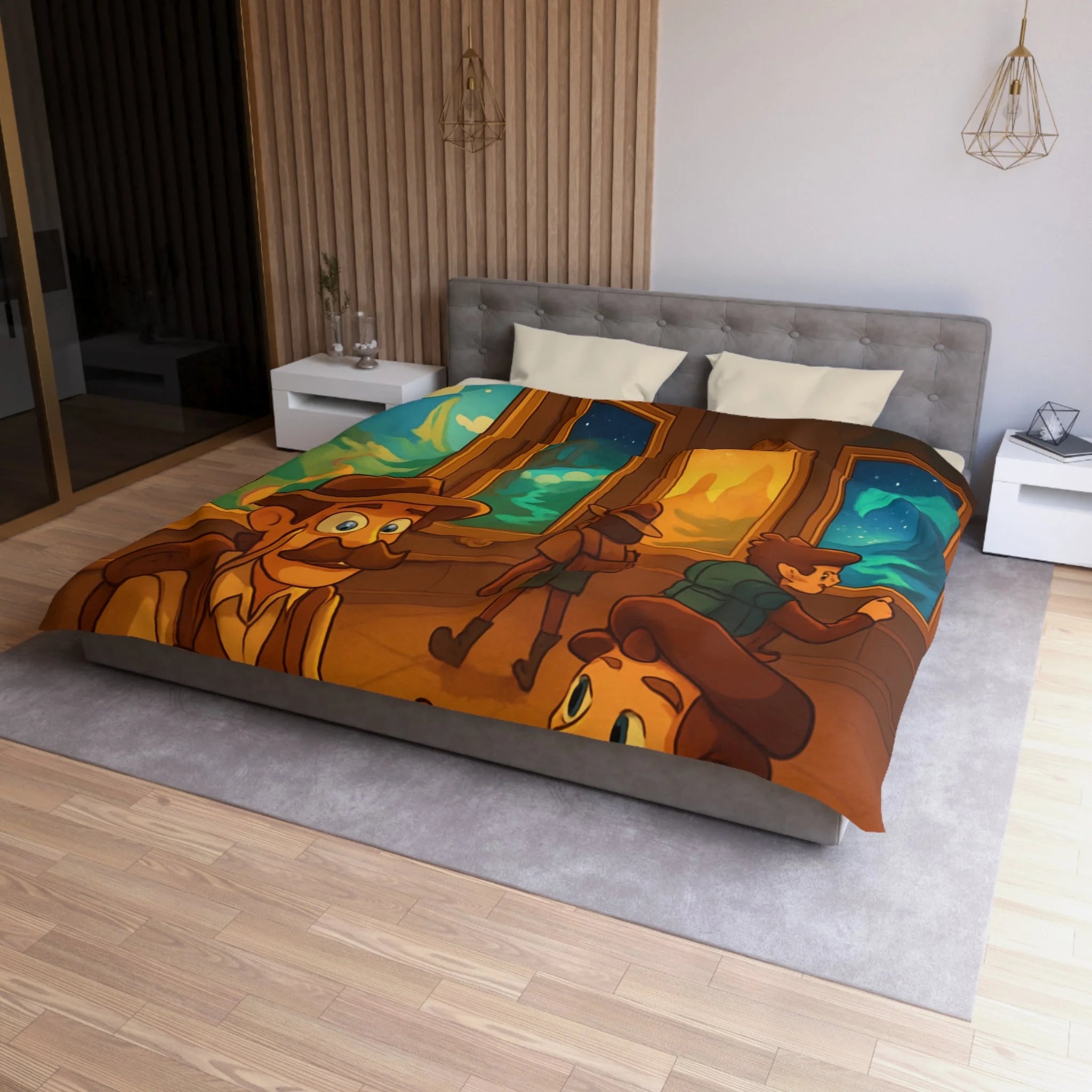 Housse de couette pour enfants avec aventure mystérieuse dans une galerie d'art