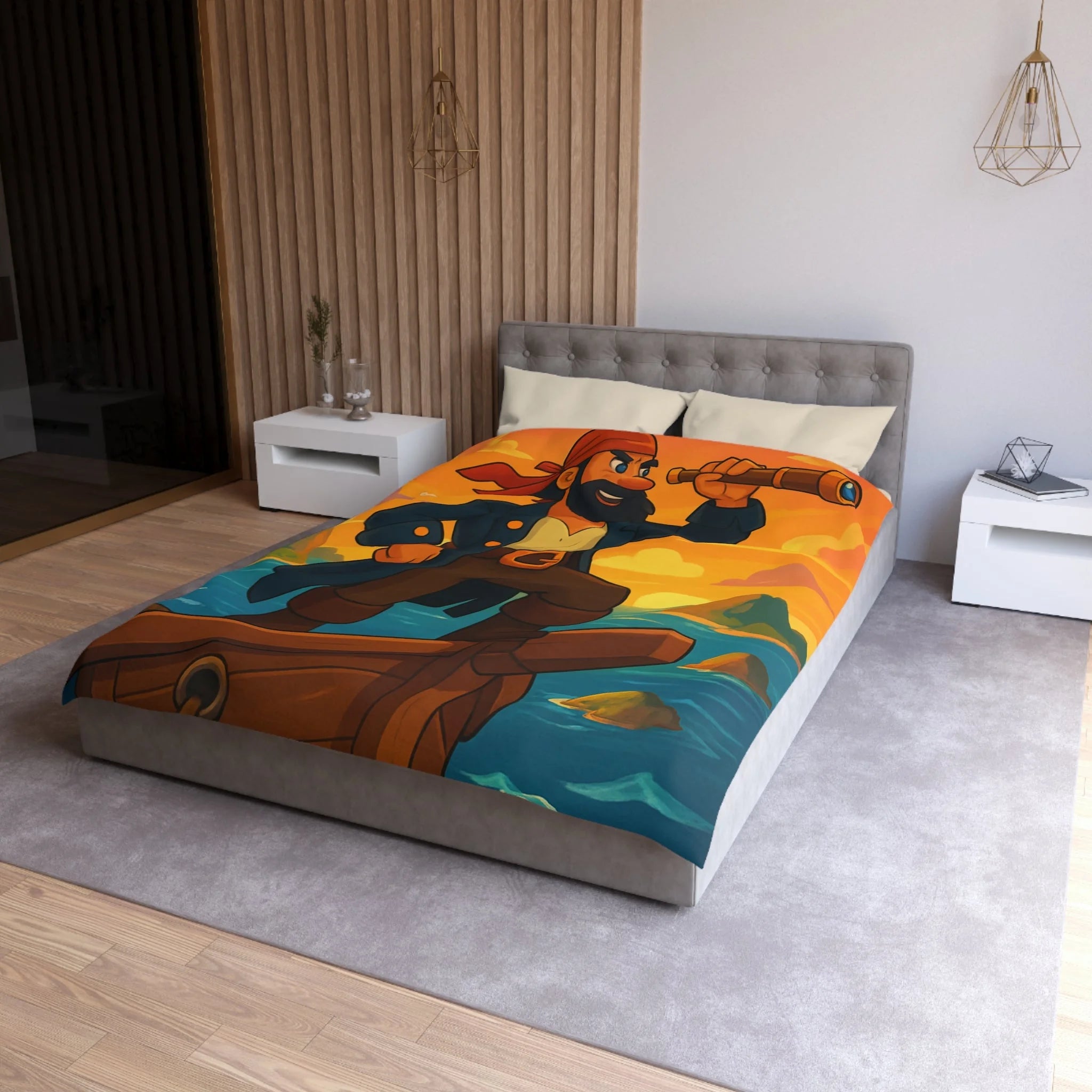 Housse de couette pirate flamboyant explorant les mers au coucher de soleil épique