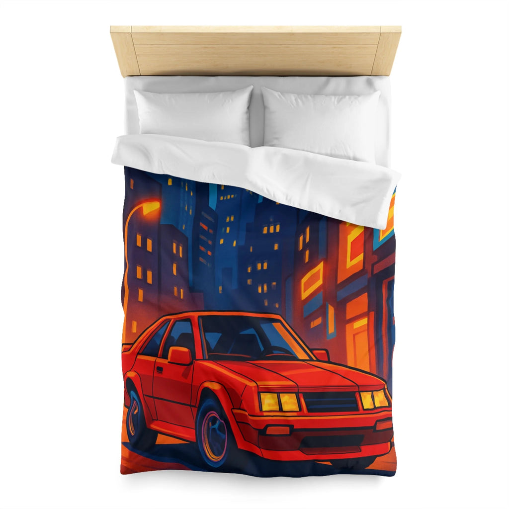 Housse de couette urbaine rétro avec voiture rouge lueur nocturne vibrante
