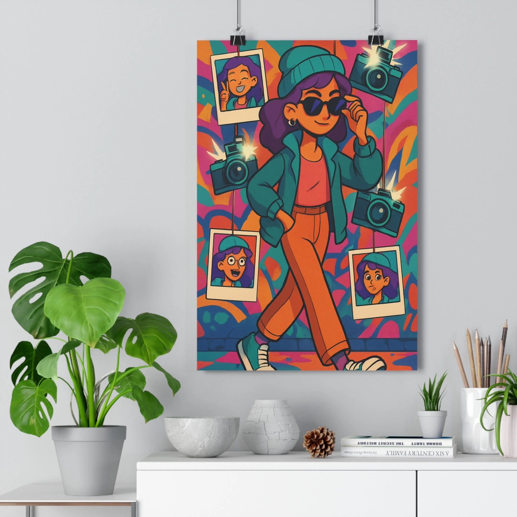 Poster décoratif mode urbain artistique turquoise or street art moderne tendance bureau chambre éclatant