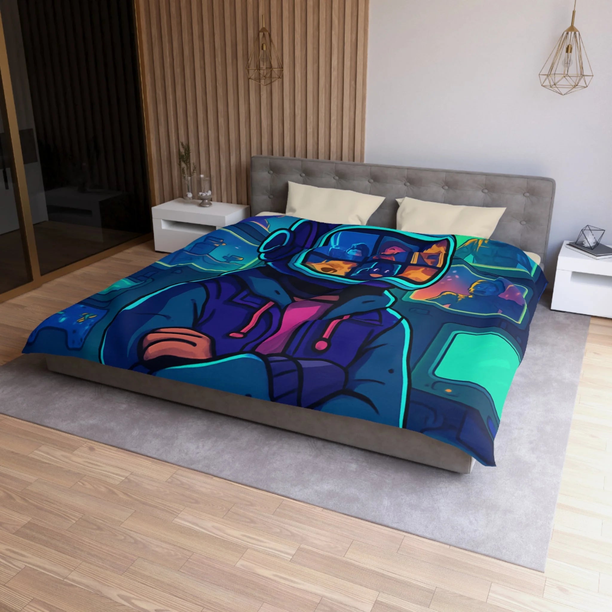 Plongée En Épopée Virtuelle Avec Dessins Animés Futuristes Pour Housse De Couette