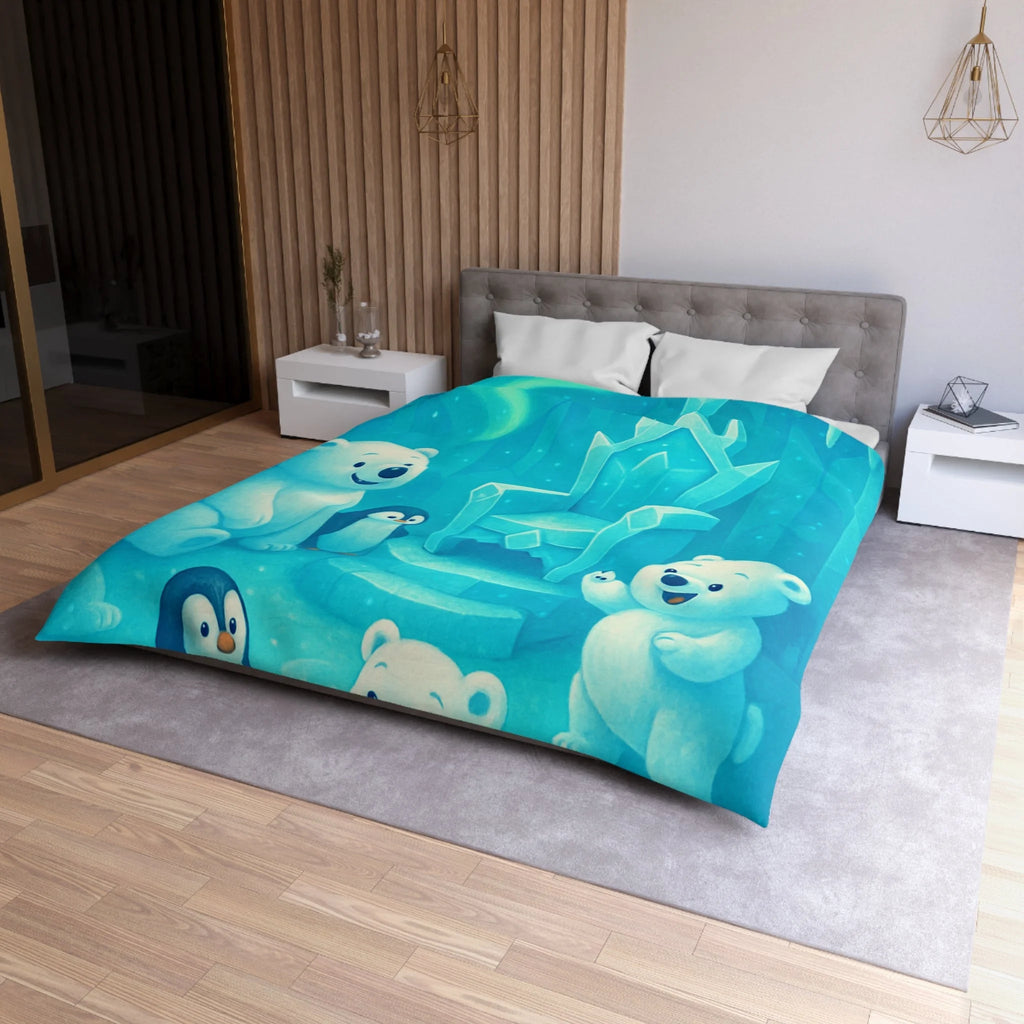 Housse de couette polaire avec ours et pingouins dans royaume glacial féerique