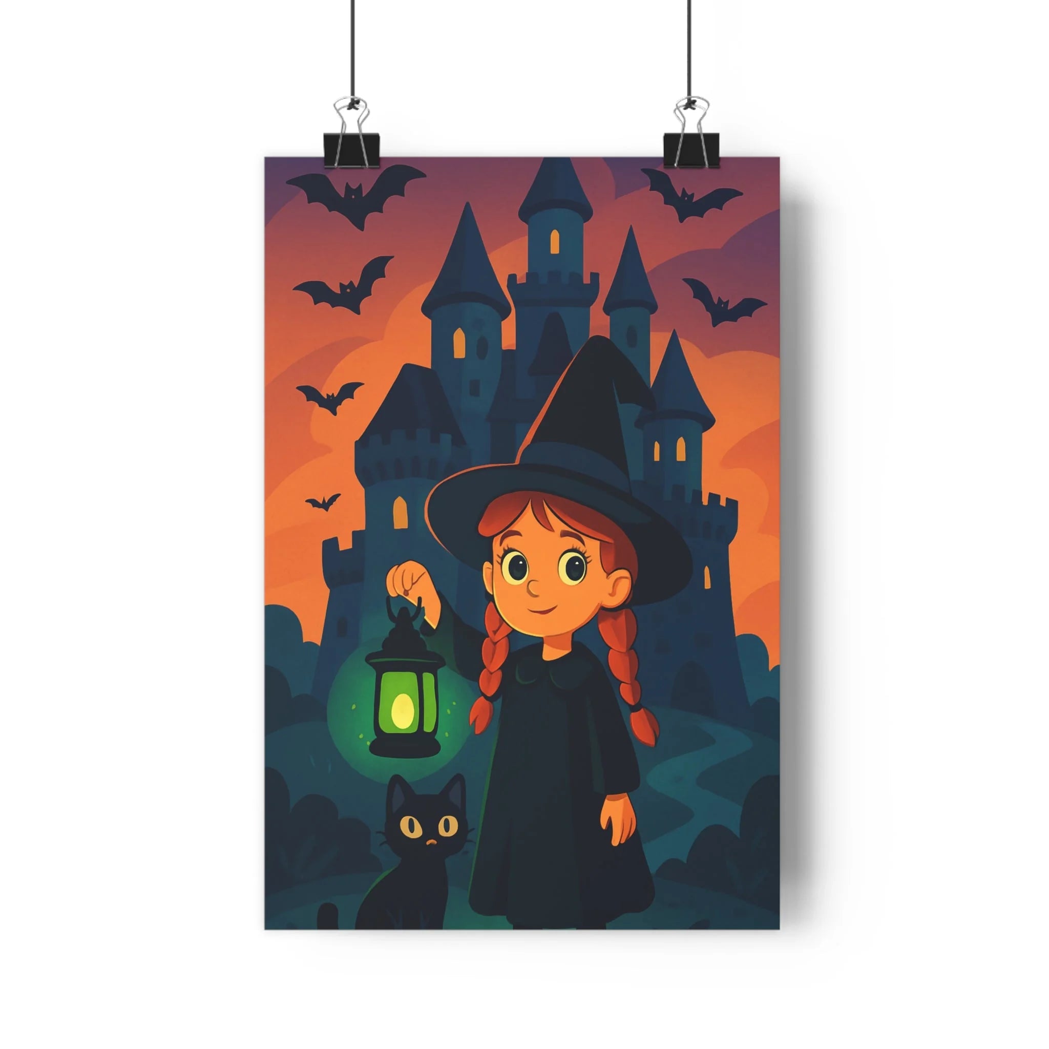 Poster décoratif fantastique sorcière château noir mystique cartoon enfant chambre 30x46 lanterne enchantée ambiant