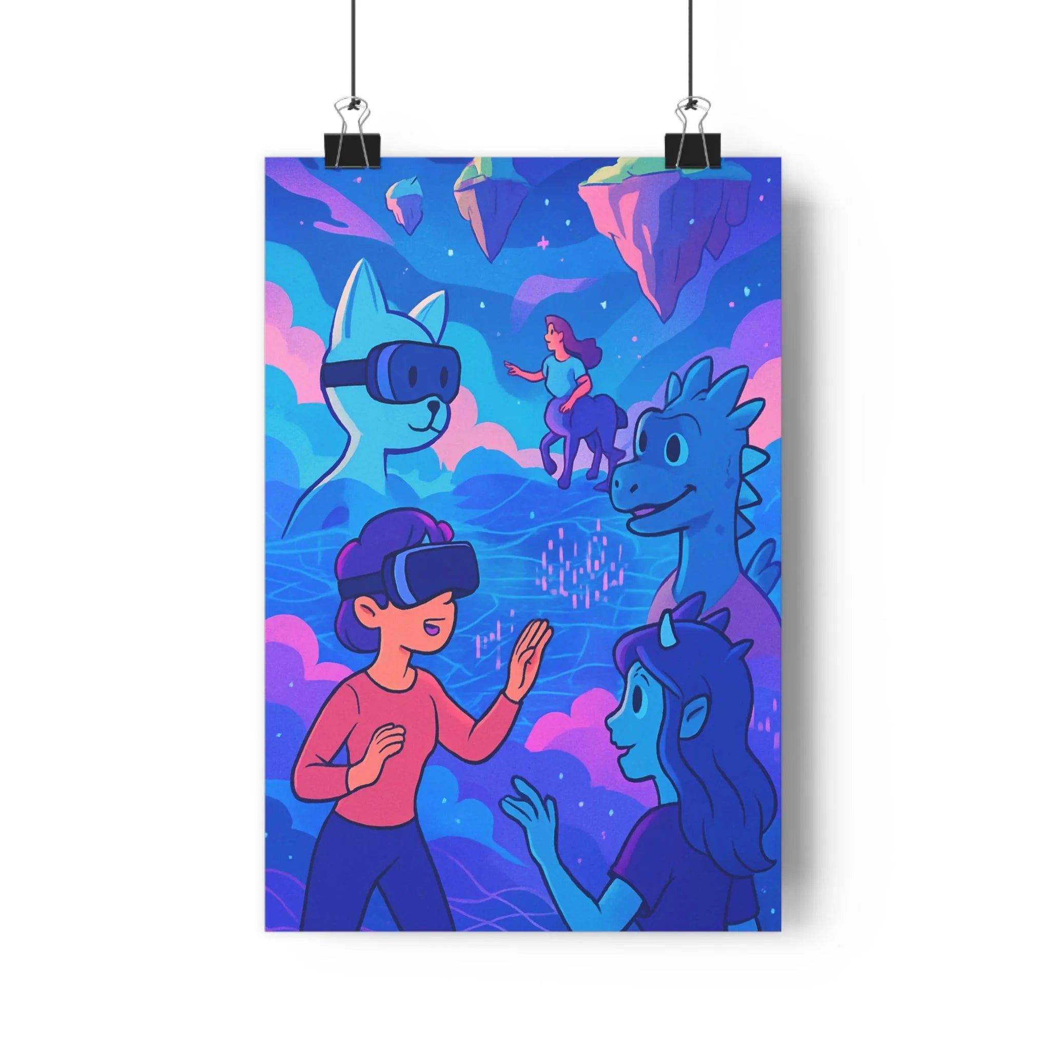 Poster décoratif fantastique bleu rose violet anime aventure chambre salon créatif immersif imaginaire illustratif