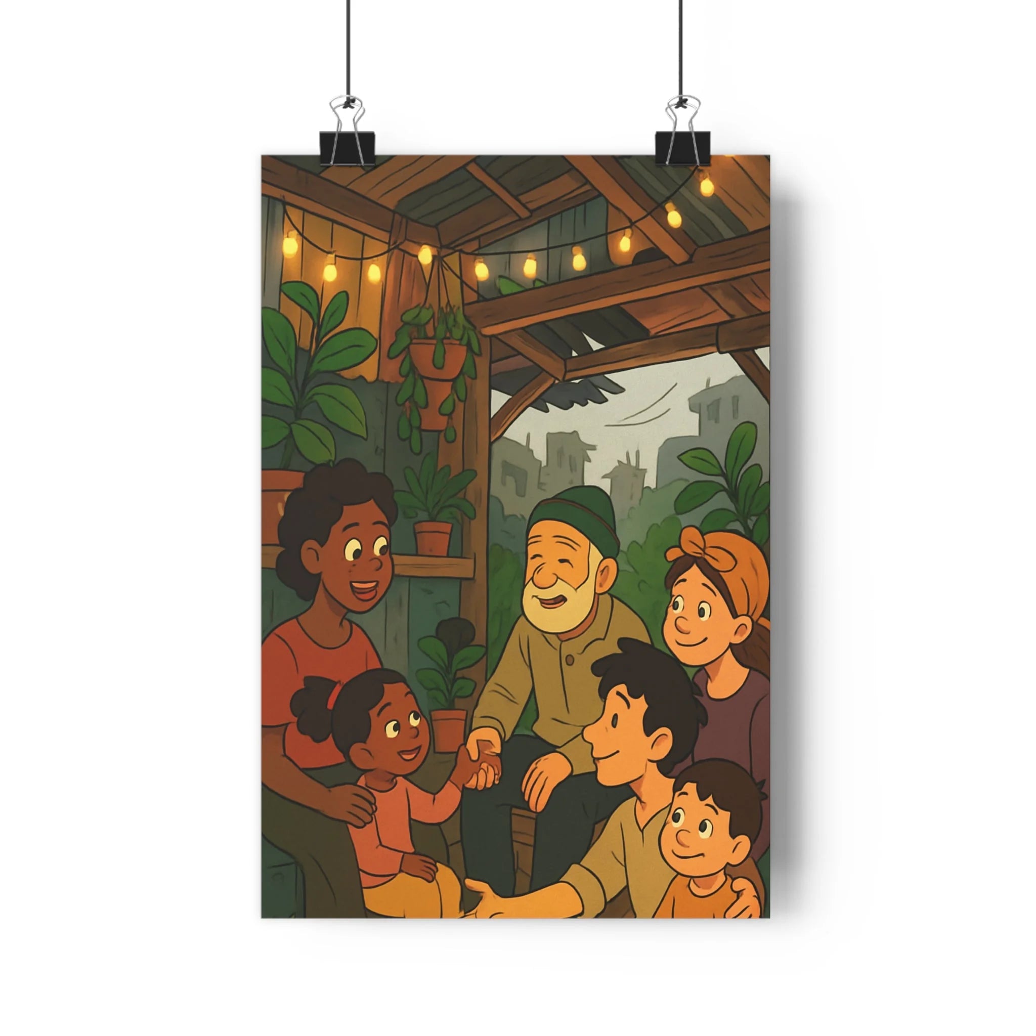 Poster décoratif cartoon lumineux vert convivial salon chambre enfant chaleureux design intérieur illustration moderne