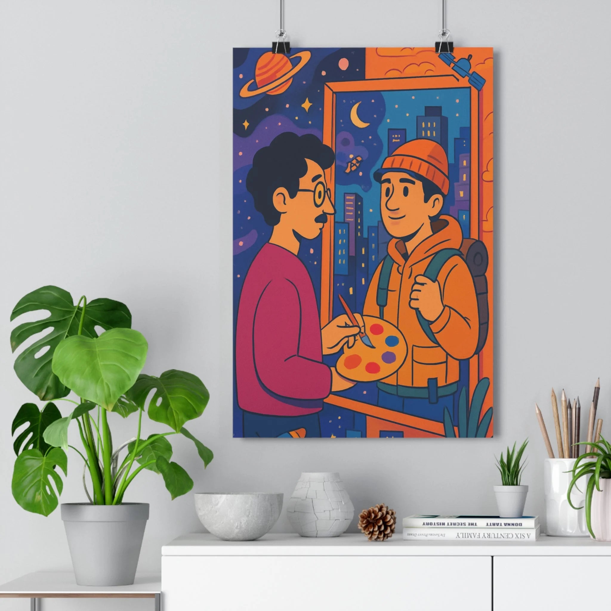 Poster décoratif cartoon artistique violet orange fantastique réaliste aventure chambre salon dynamique ambiance rêveuse