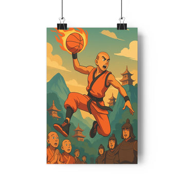 Poster sportif orange montagne pagode asiatique dynamique énergique contours ombres volume compétition chambre salon
