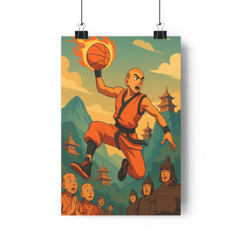 Poster sportif orange montagne pagode asiatique dynamique énergique contours ombres volume compétition chambre salon
