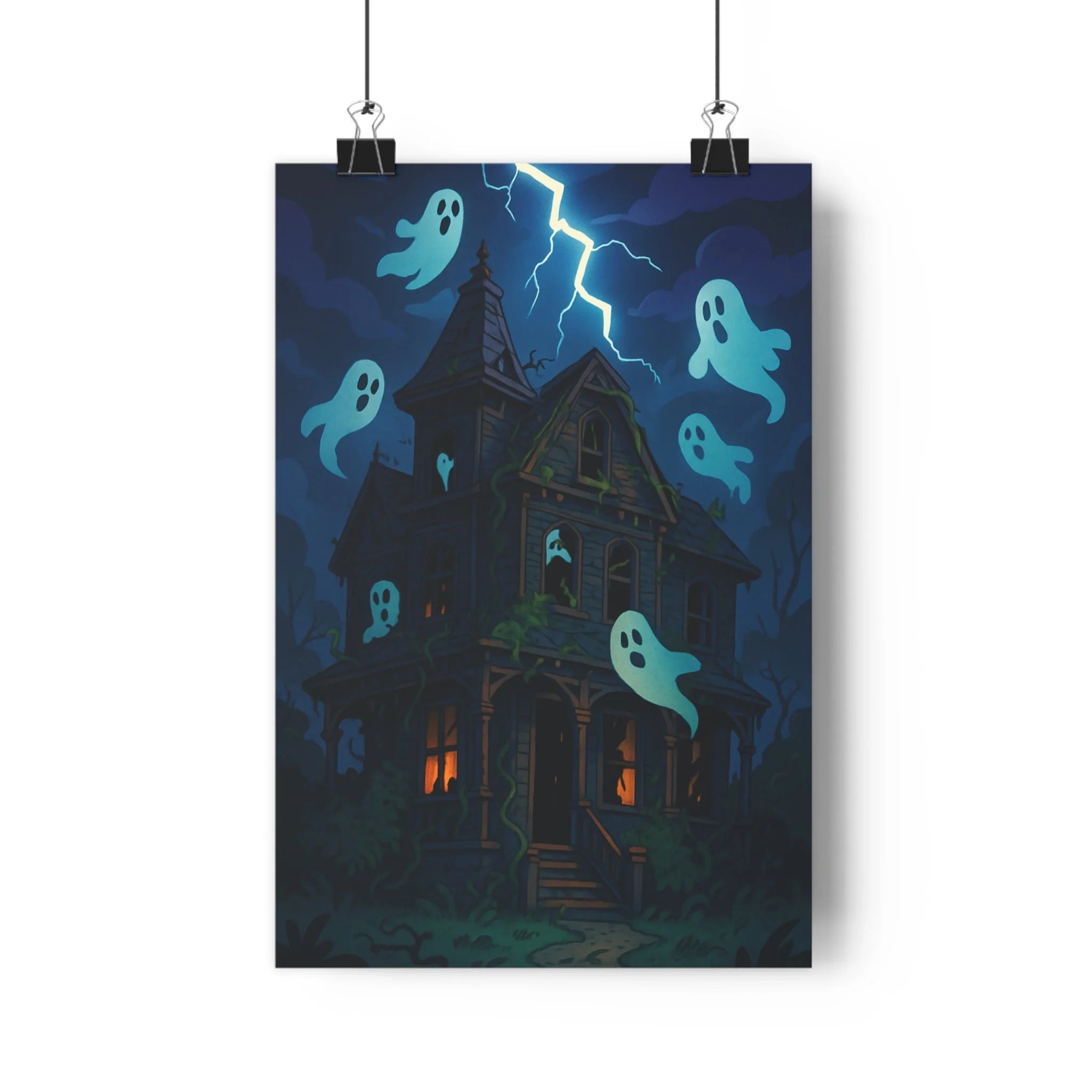 Poster décoratif manoir hanté fantômes mystique sombre gothique dessin animé salon chambre maison qualité