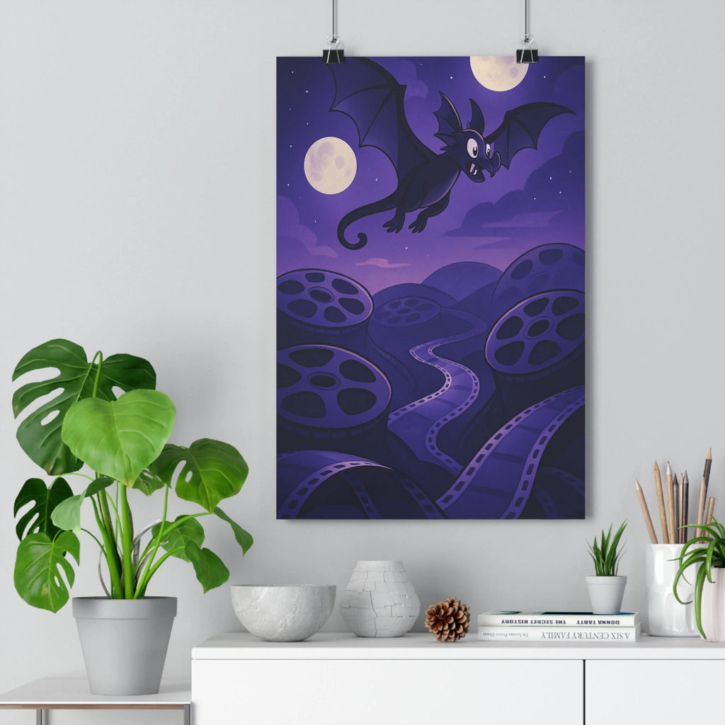 Poster fantastique chauve-souris nuit violet lunes étoiles pellicules mystère ambiance surnaturelle élégante salon chambre