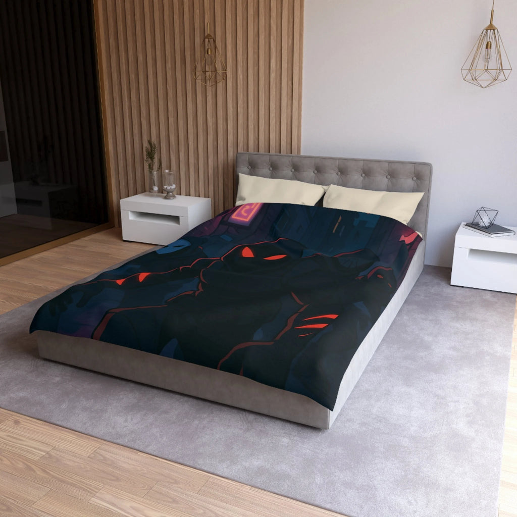 Housse de couette urbaine avec silhouettes mystérieuses et ambiance sombre néon