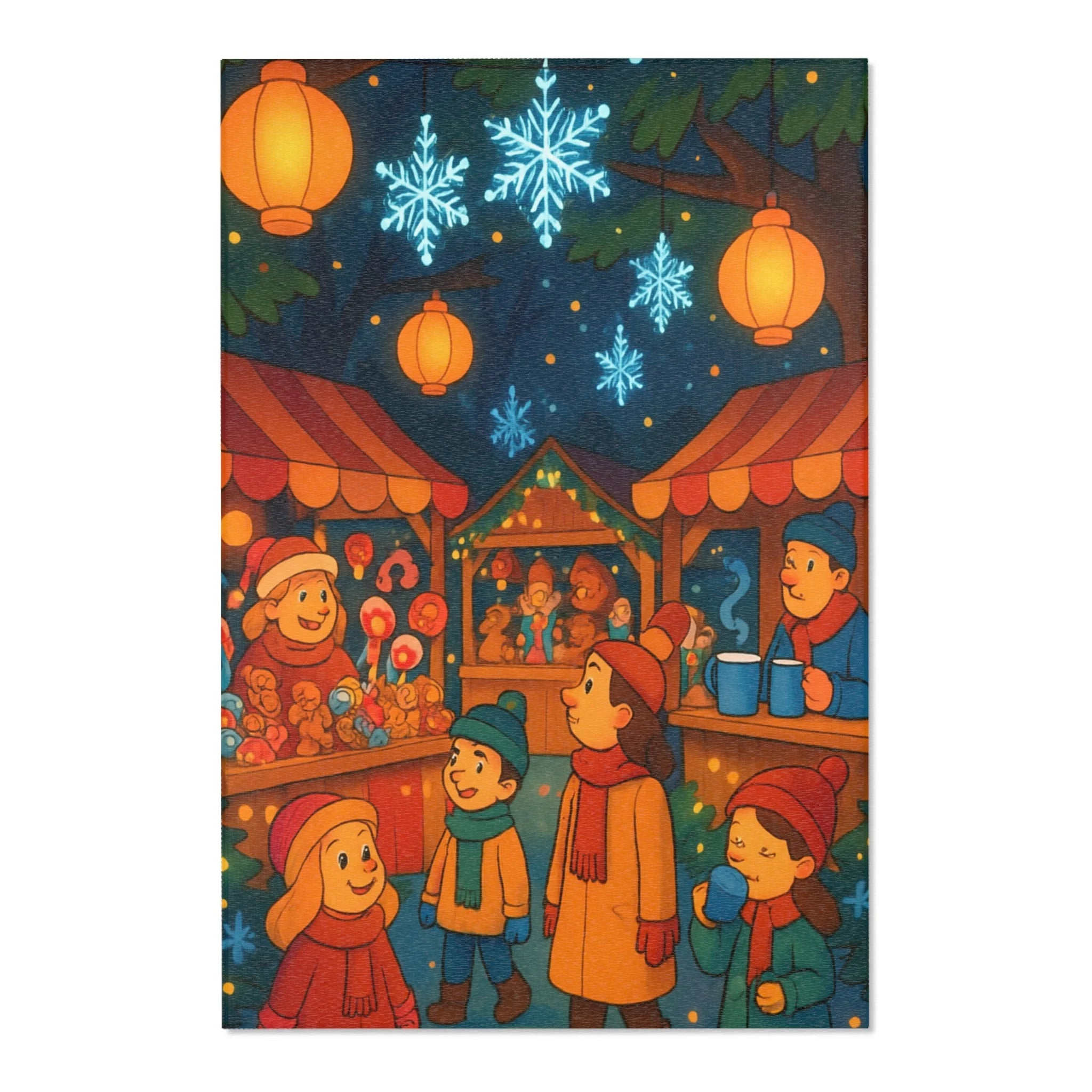 Tapis Illustratif de Noël : Scène de Marché Féerique pour Ambiance Féérique Unique