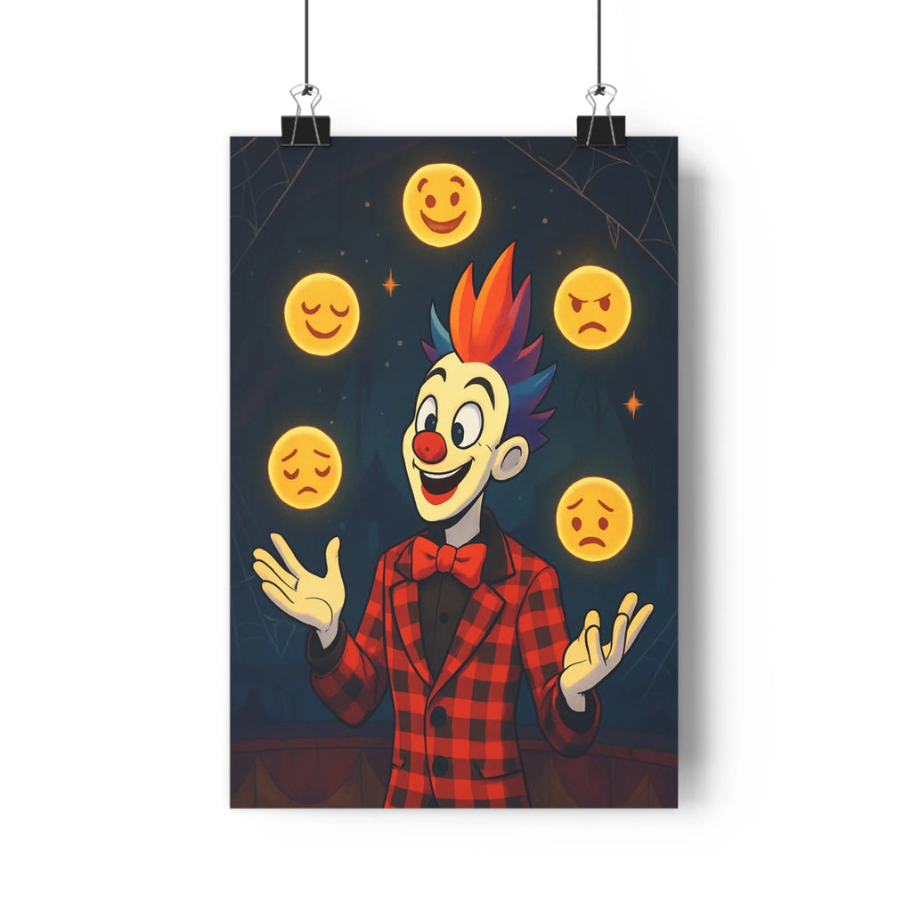Poster décoratif clown rouge noir jongleur émoticônes joyeux mystérieux chambre salon enfant unique qualité