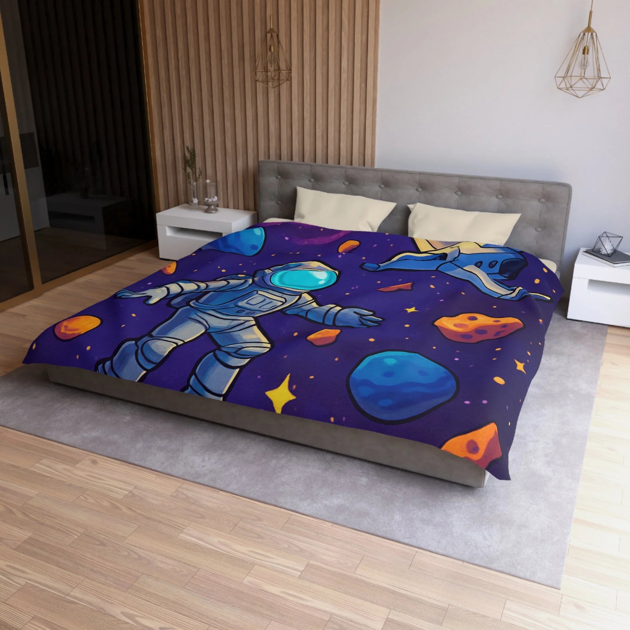 Housse de couette spatiale avec astronaute et planètes colorées pour enfants et adultes