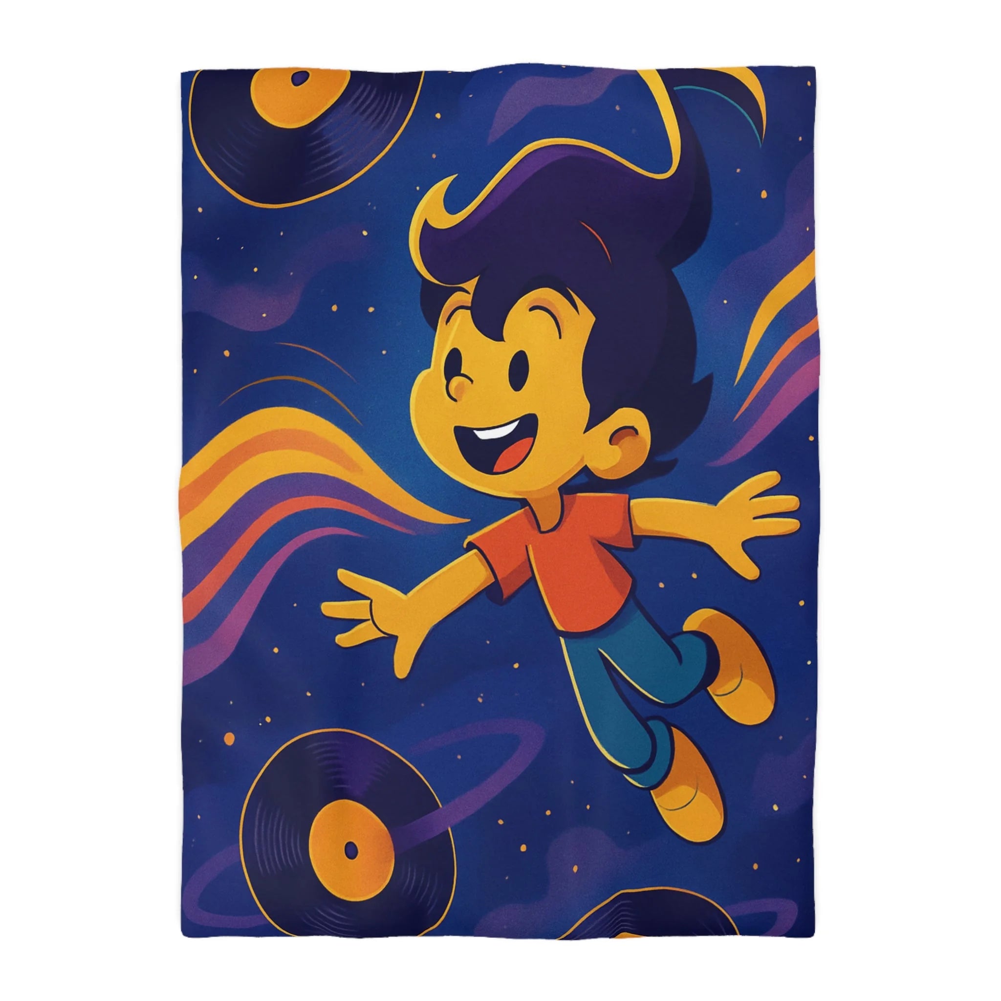 Housse de couette rêve lumineux enfant, aventure musicale, espace éclatant, design contemporain