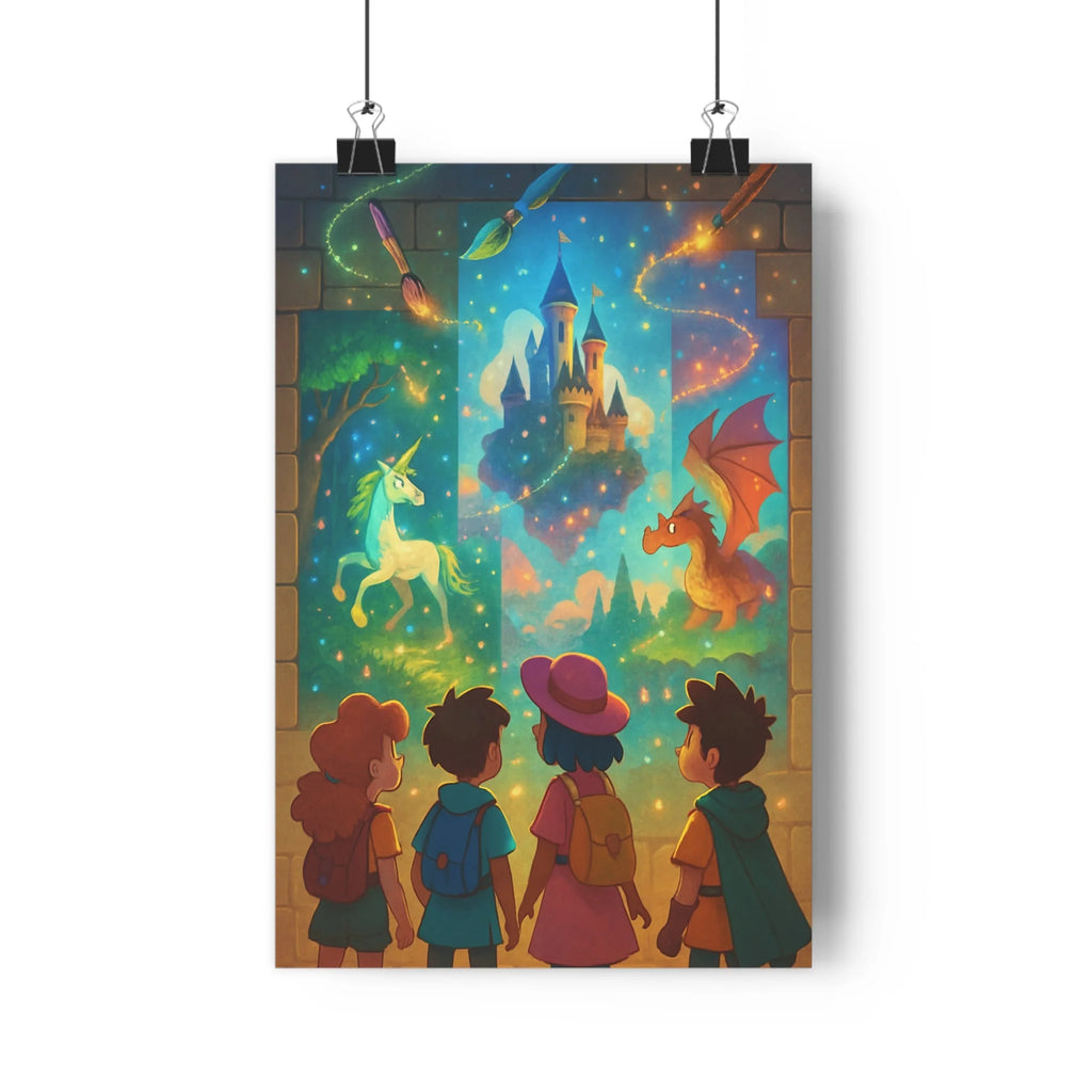 Poster décoratif art fantastique château magique créatures multicolore mystique salon chambre unique fascinant qualité