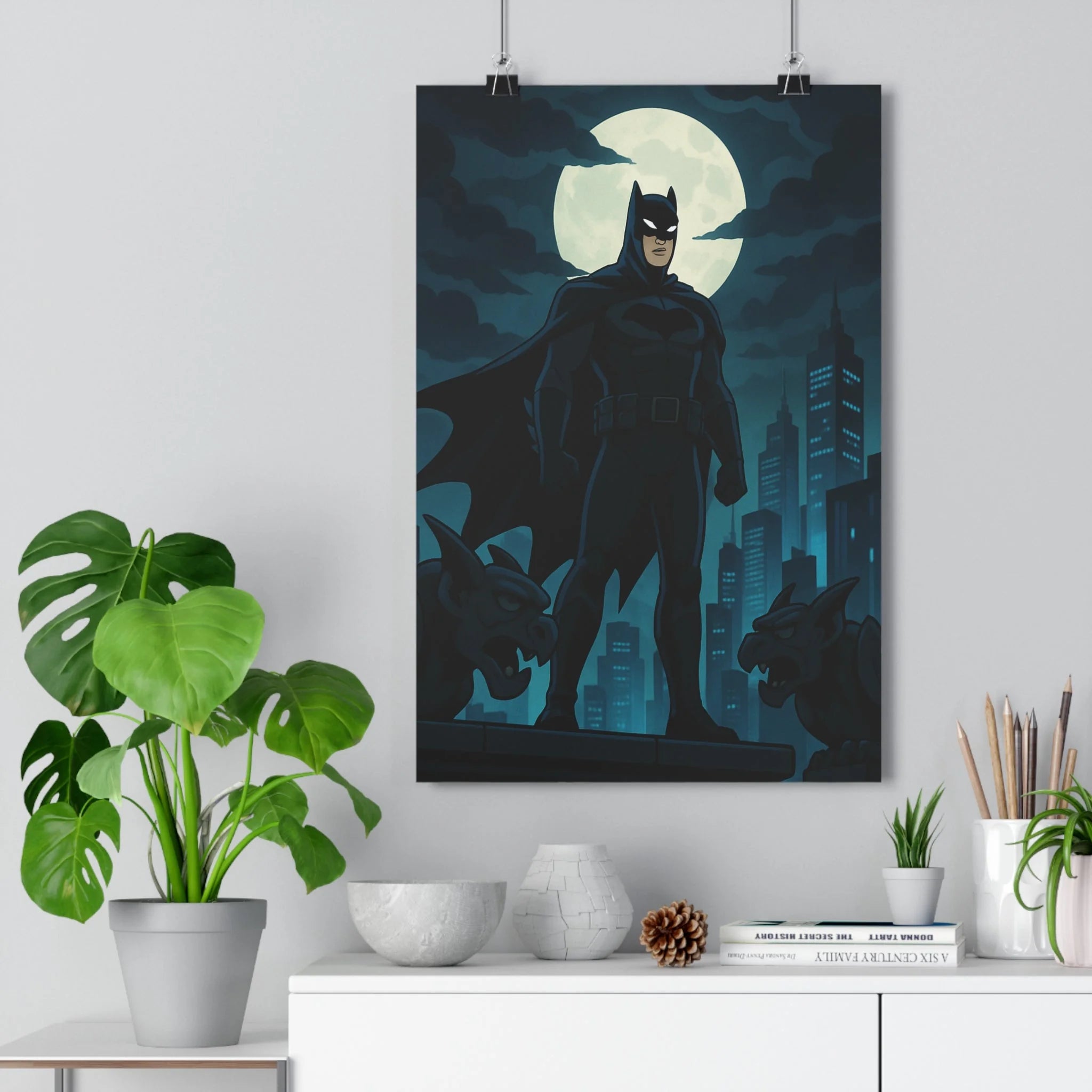 Poster décoratif sombre noir bleu nuit mystique cartoon chambre bureau 30x46 dessin animé mystérieux