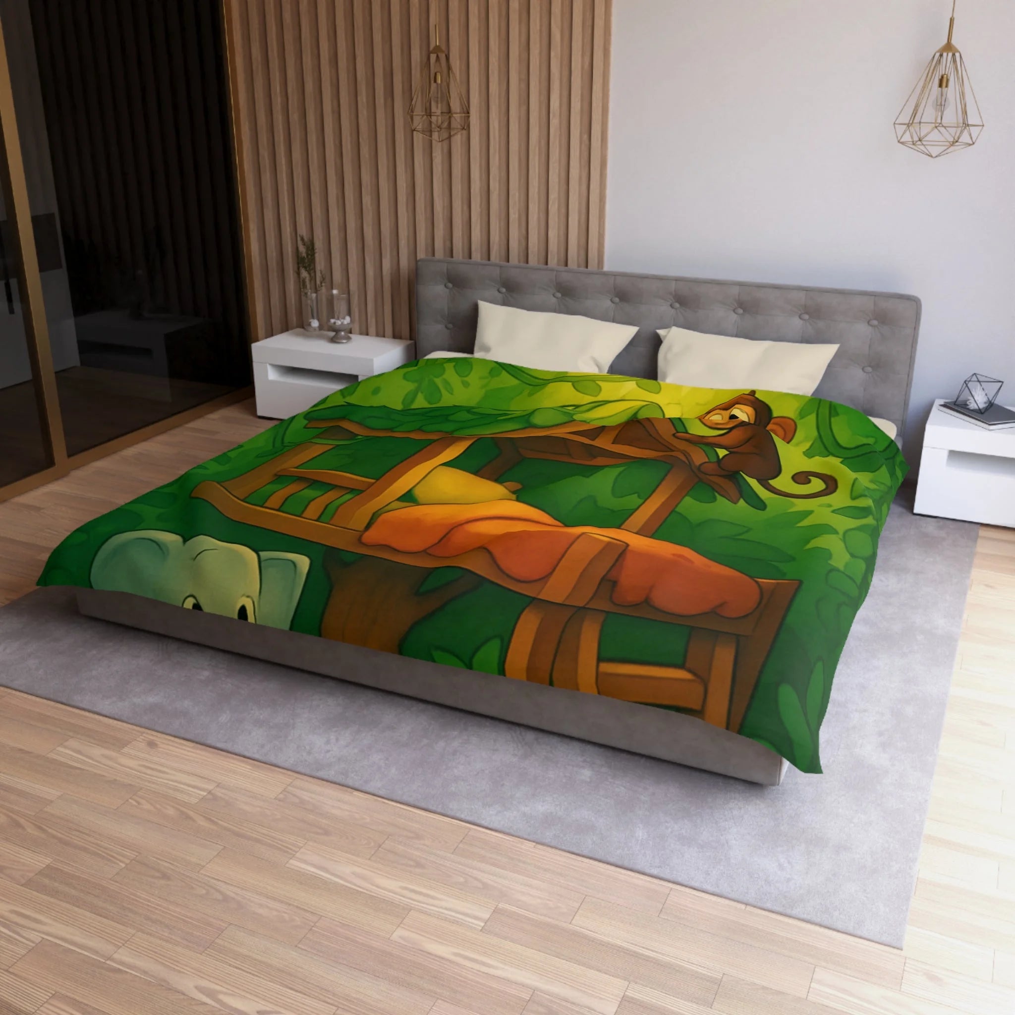 Jolie housse de couette avec animaux de la jungle pour chambre d'enfant colorée