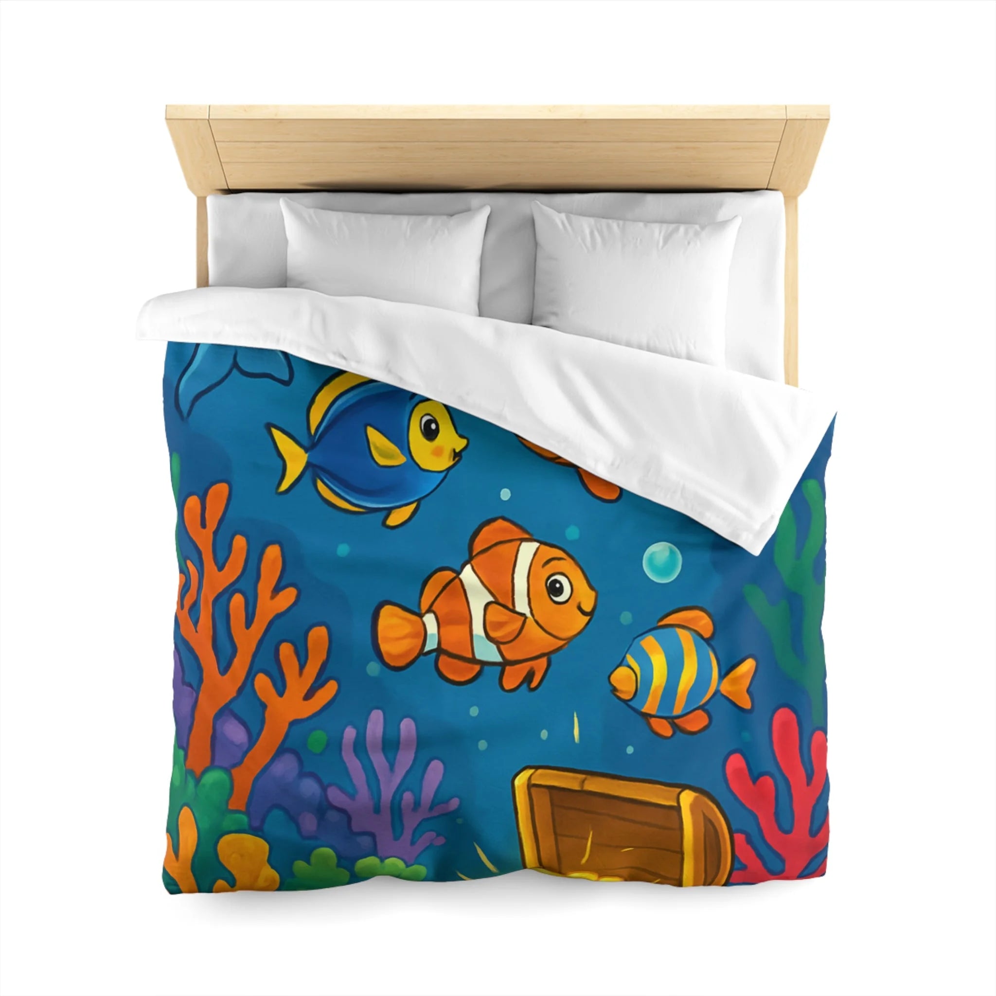 Housse de couette océan coloré avec animaux marins et coffre au trésor