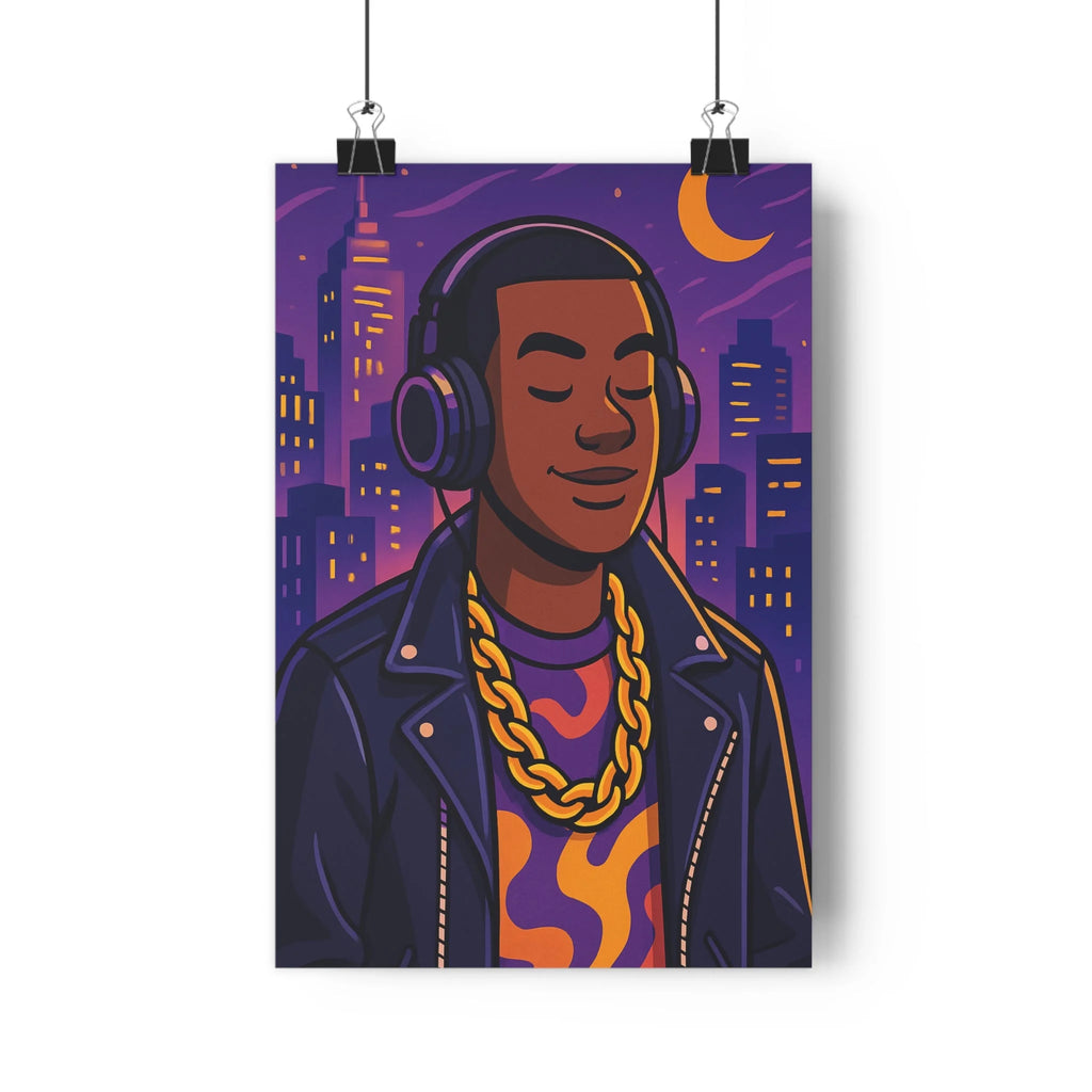 Poster décoratif moderne violet orange rappeur anime musique néon urbain chambre ado ambiance vibrante