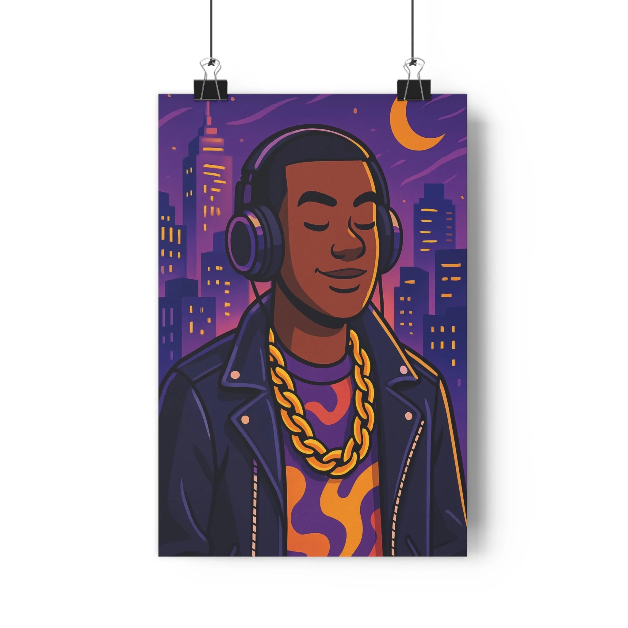 Poster décoratif moderne violet orange rappeur anime musique néon urbain chambre ado ambiance vibrante