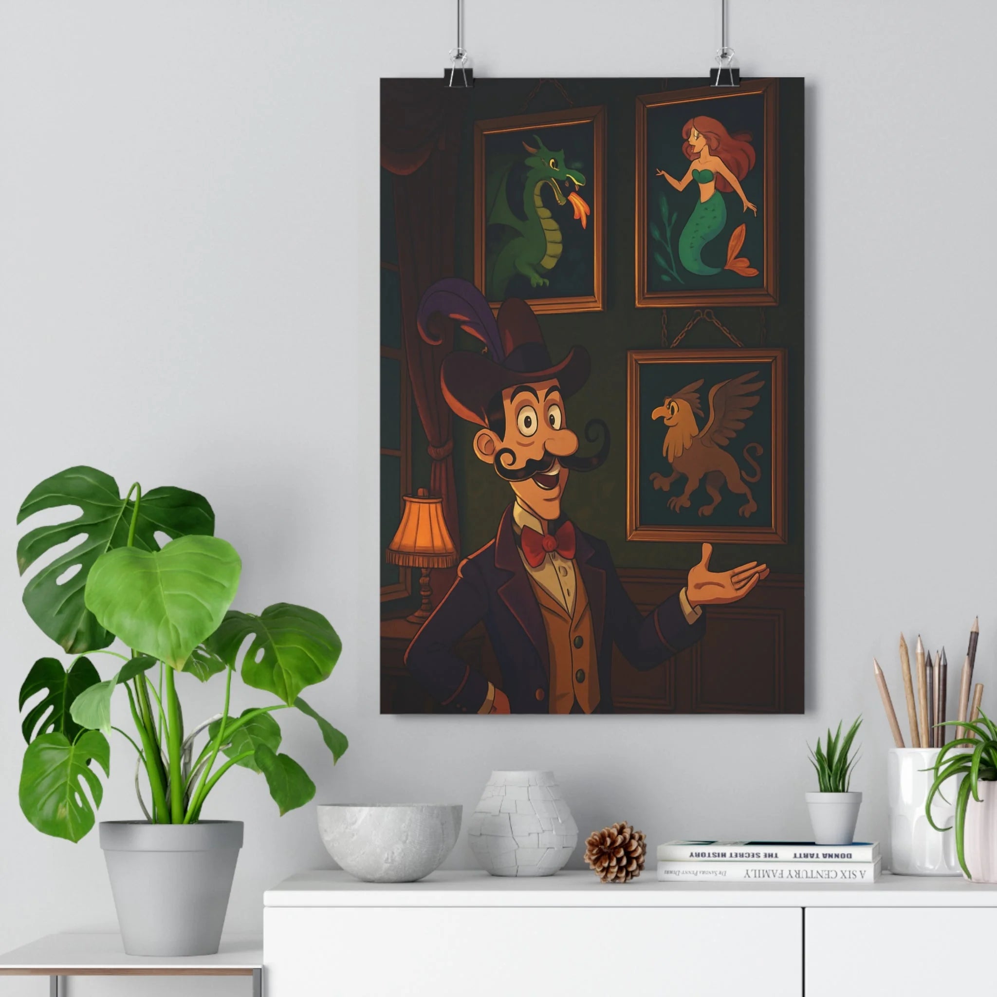 Poster décoratif fantastique vert orange mystérieux salon chambre élégant créature mystérieuse ambiance intrigante qualité